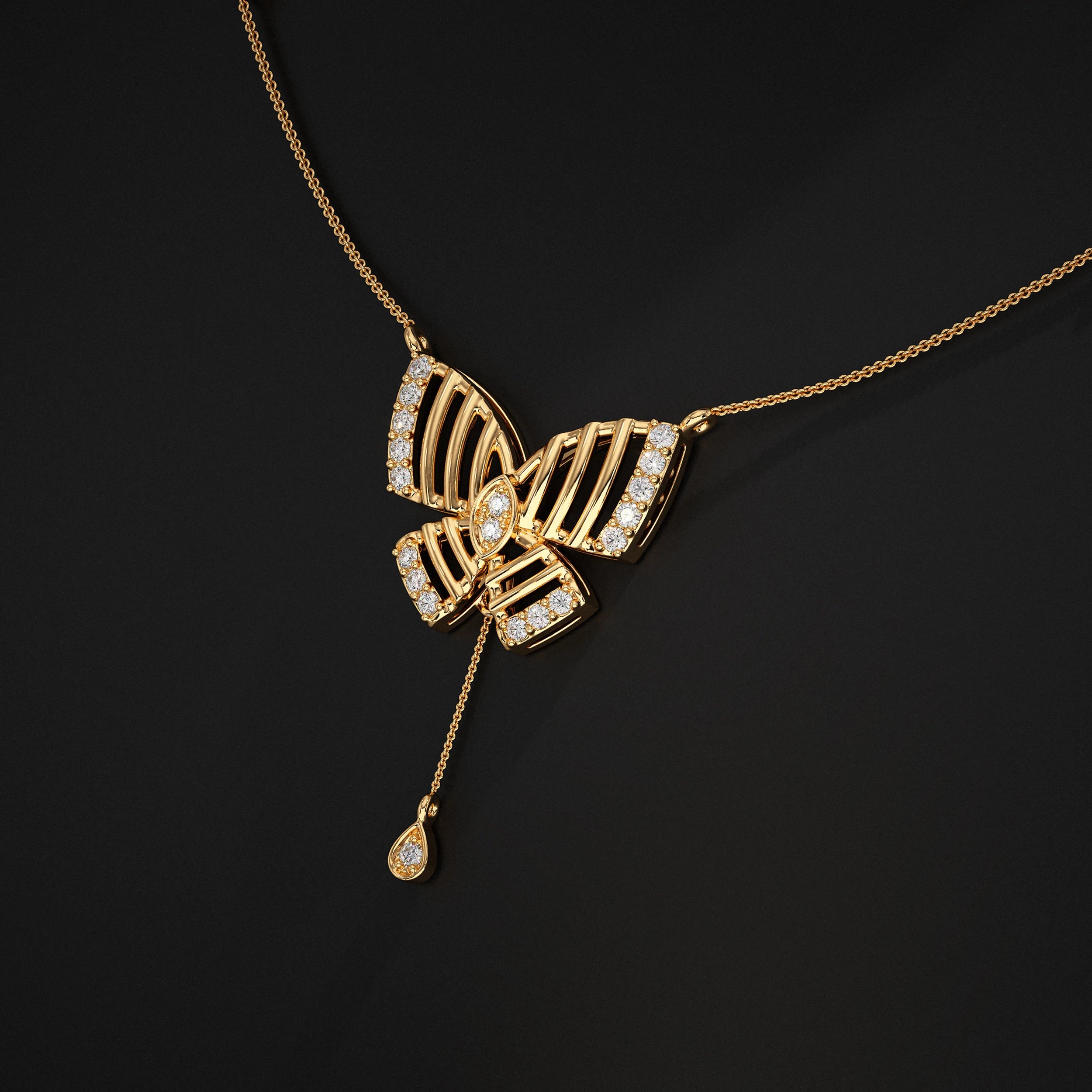 Butterfly Round Diamond Teardrop Pendant