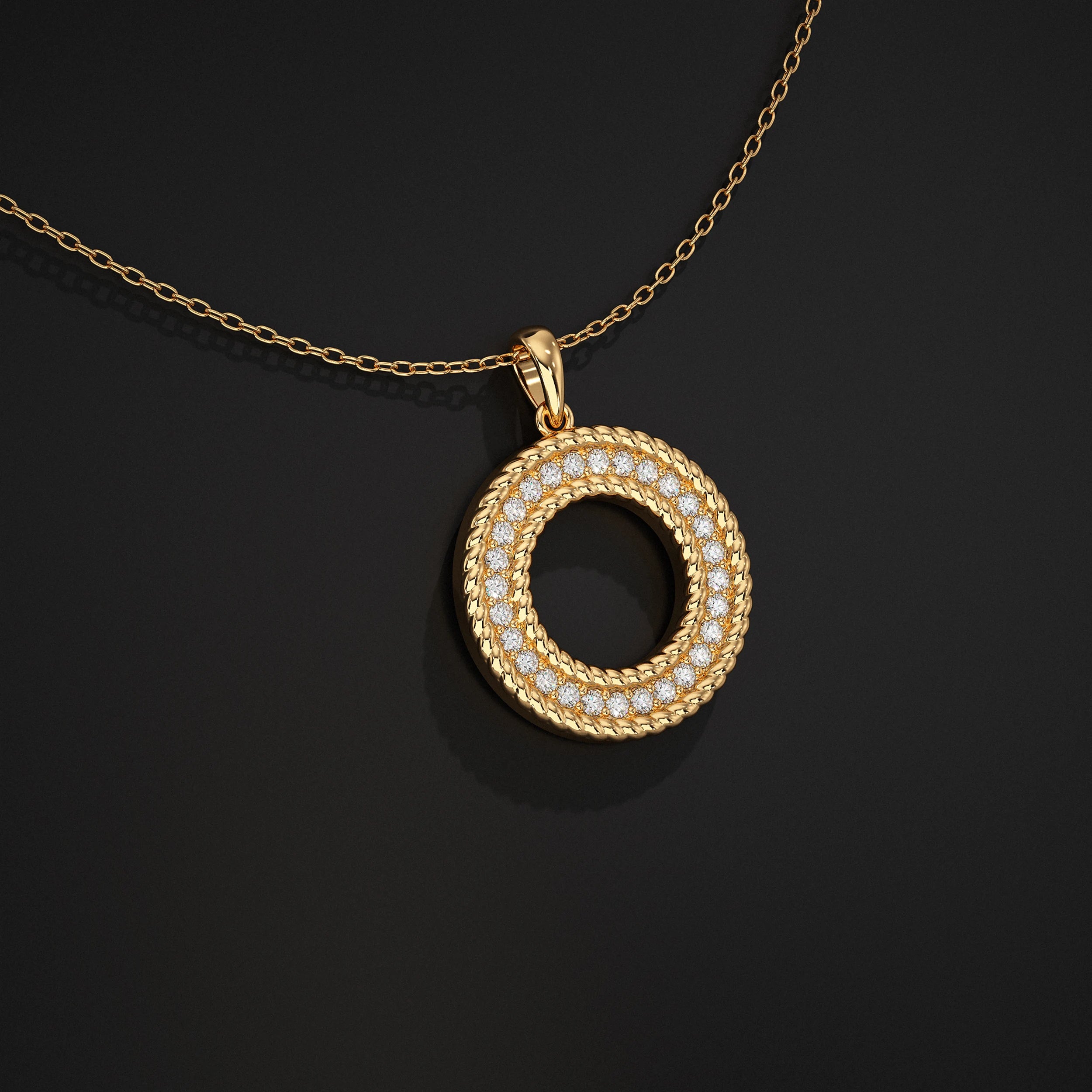 Open Circle Double Border Round Diamond Pendant