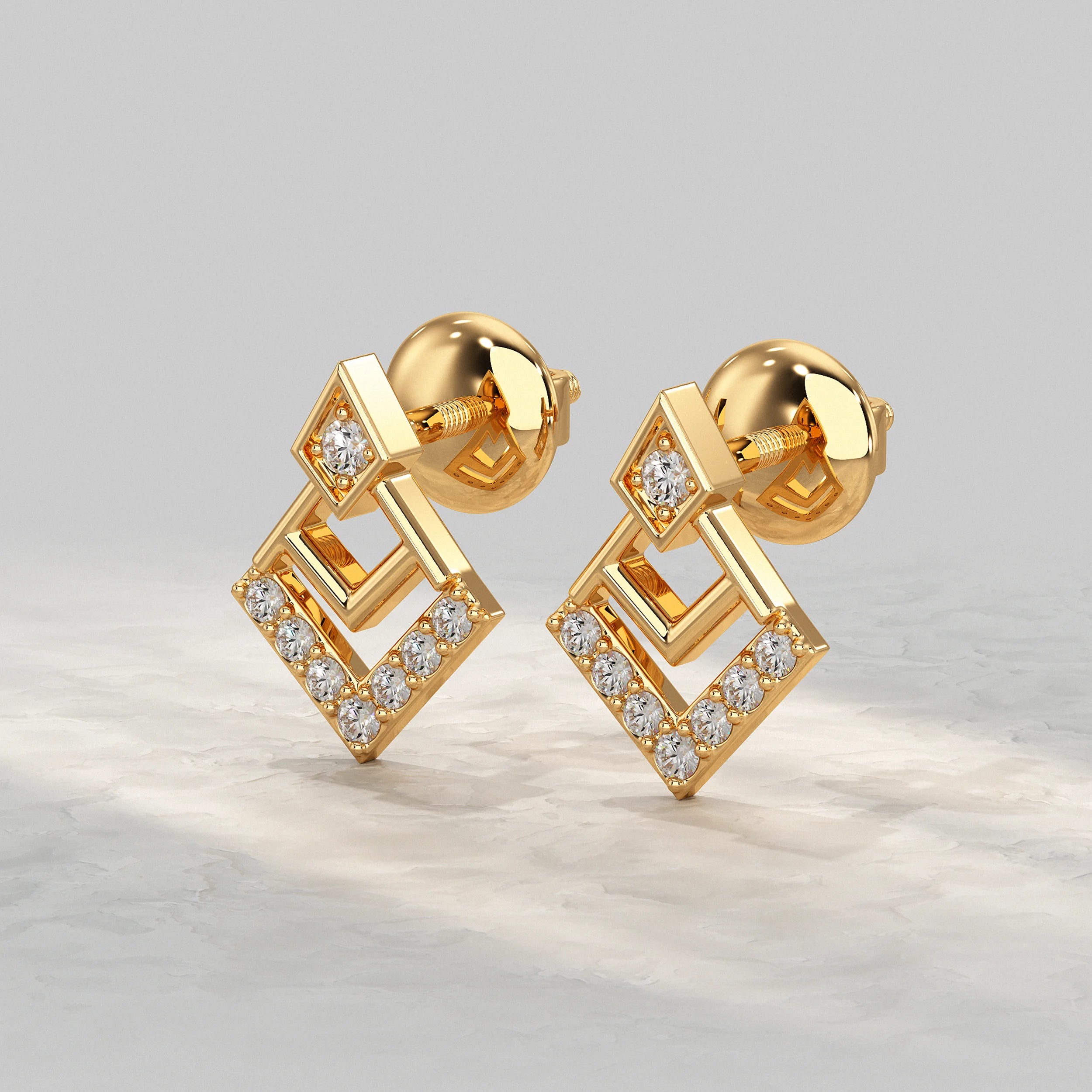 Chevron Square Lab Diamond Stud Earrings