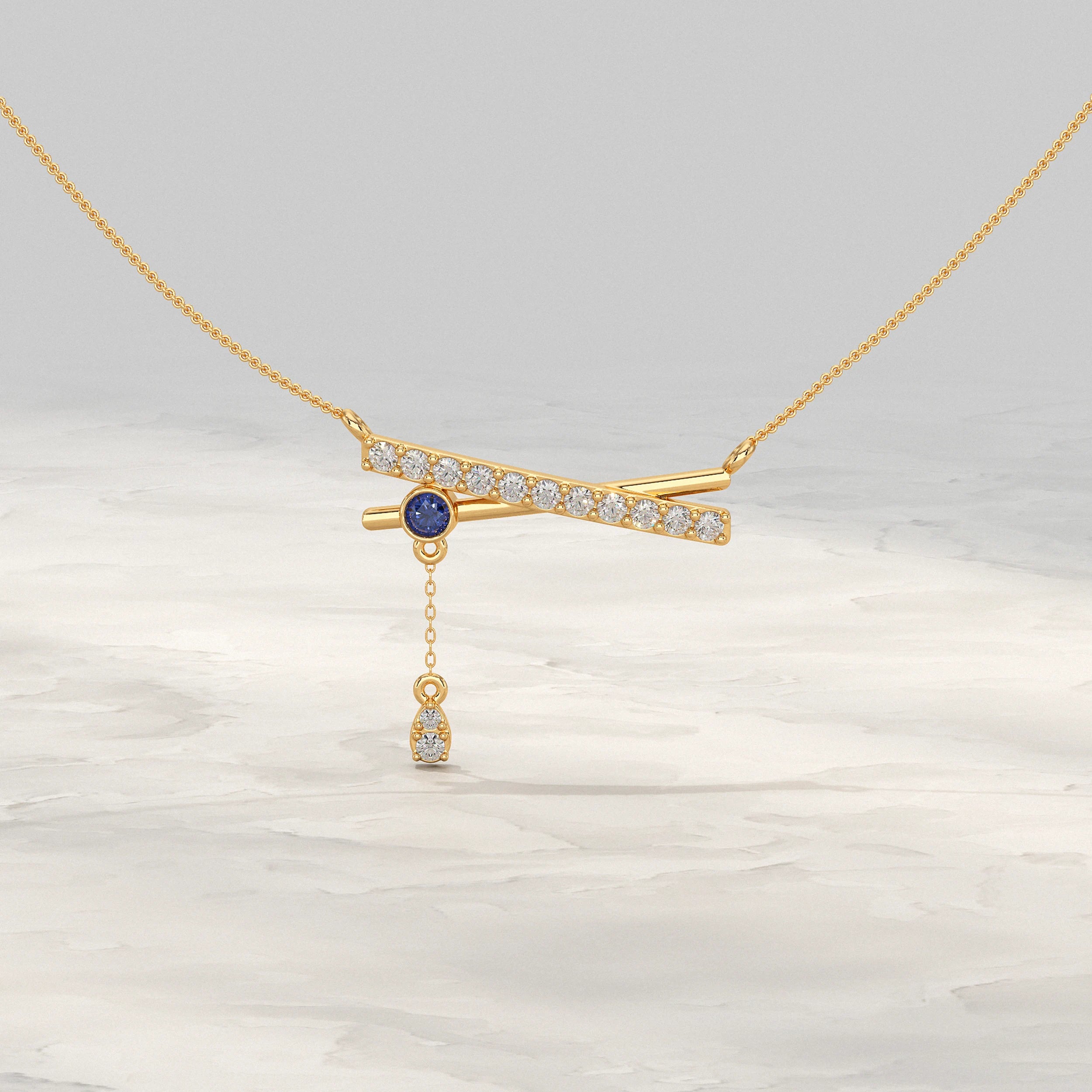 Round Lab Diamond Drop Chain Bar Pendant