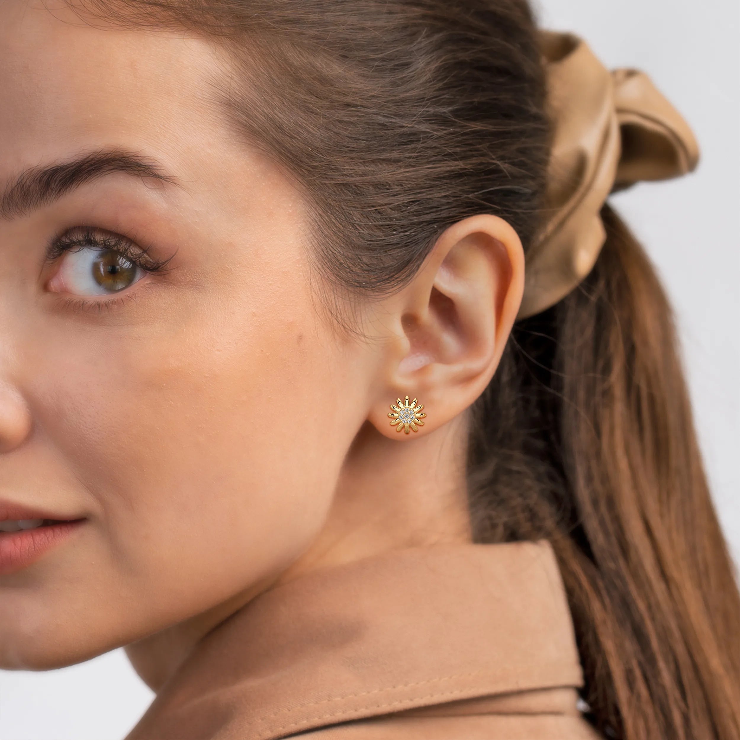 Yellow-Gold-Flower-Shape-Earrings-With-Diamond-Center