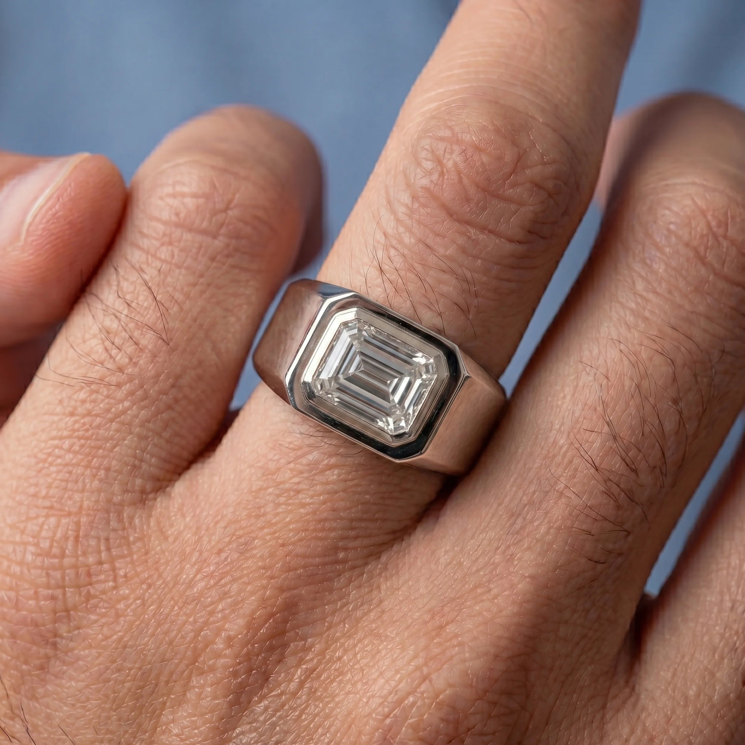 East West Emerald Diamond Men's Wedding Band