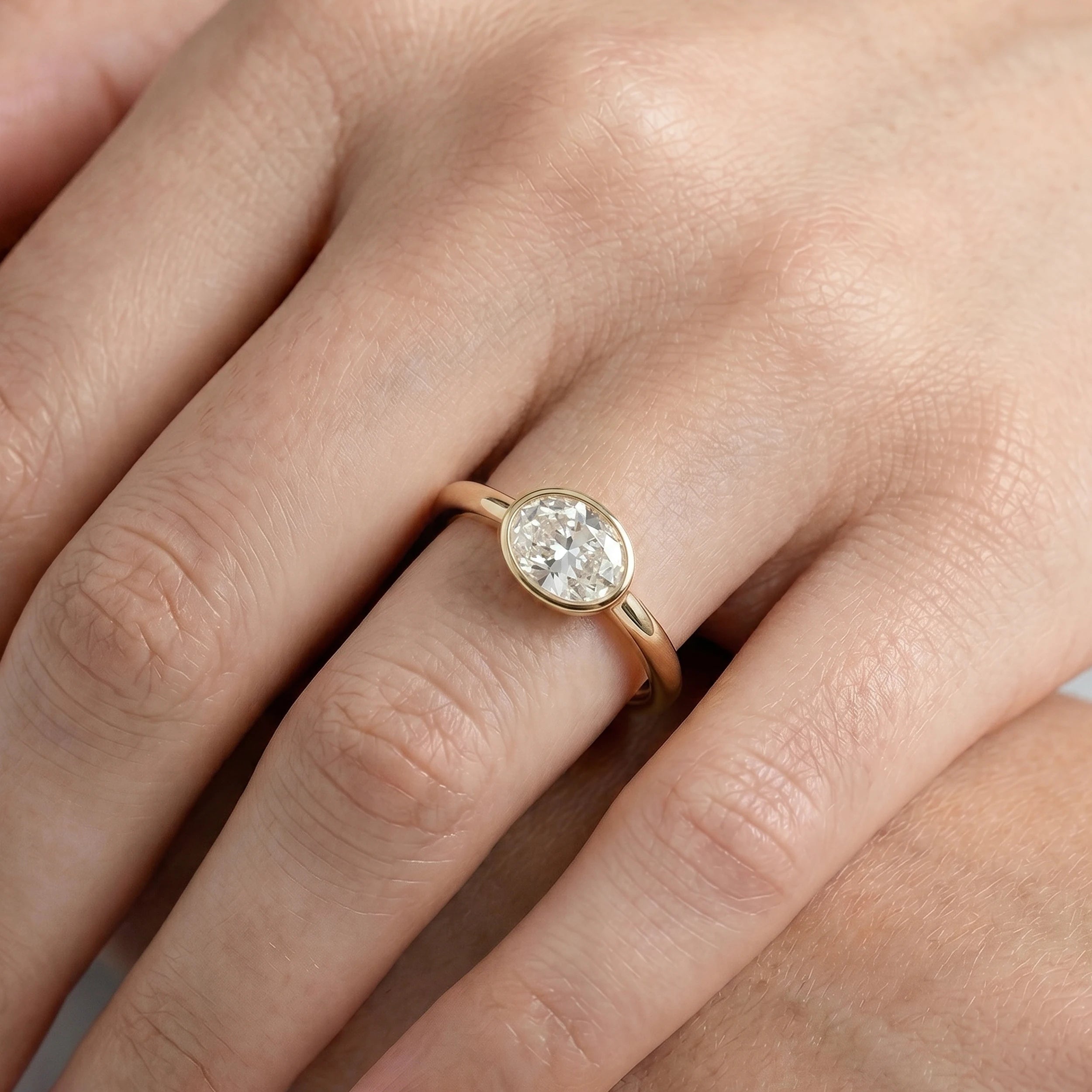East West Oval Lab Diamond Bezel Set Ring