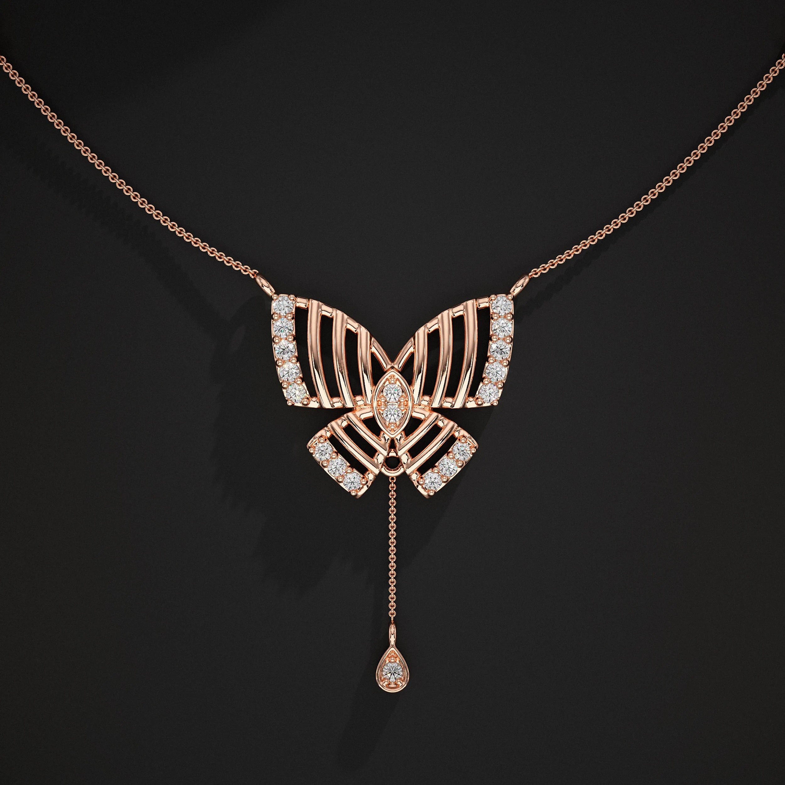 Butterfly Round Diamond Teardrop Pendant