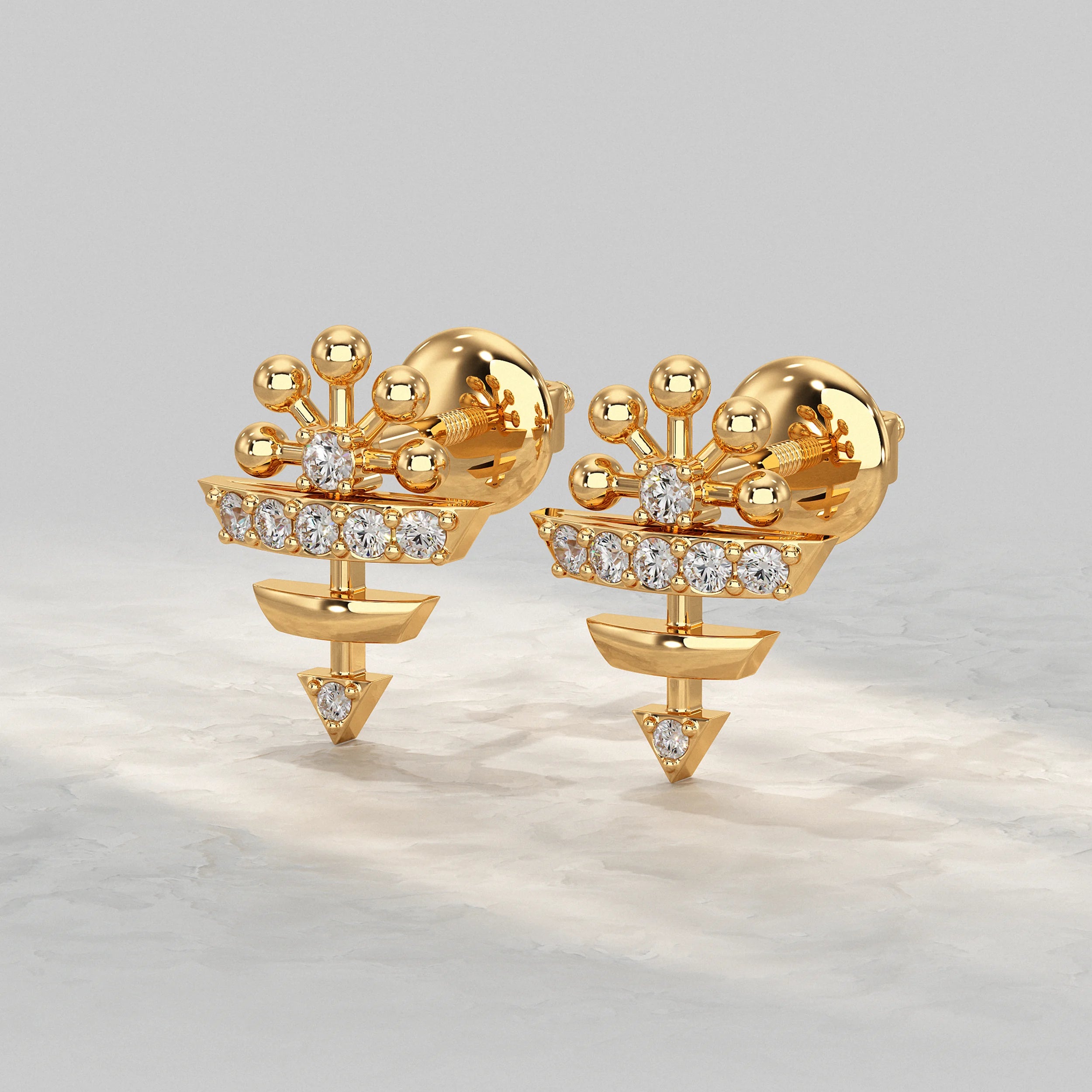 Geometric Round Diamond Pattern Stud Earrings