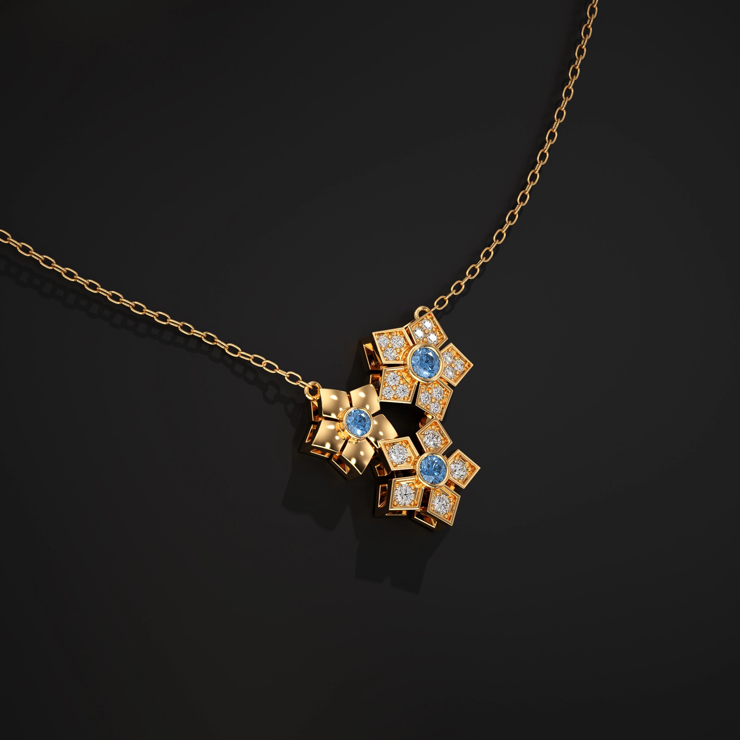 Floral Cluster Blue Sapphire Gemstone Pendant