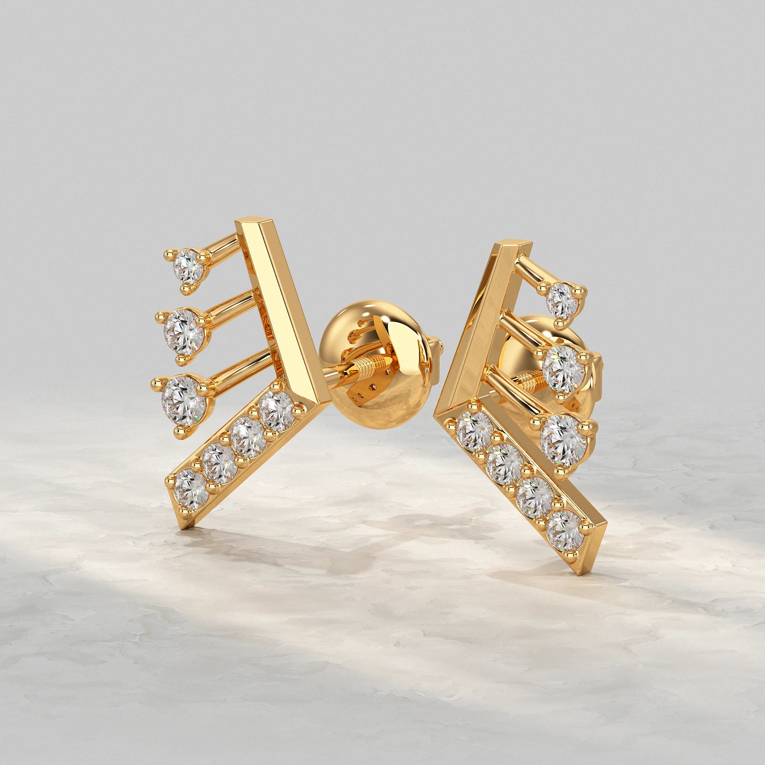 Modern Angled Diamond Bar Design Stud Earrings