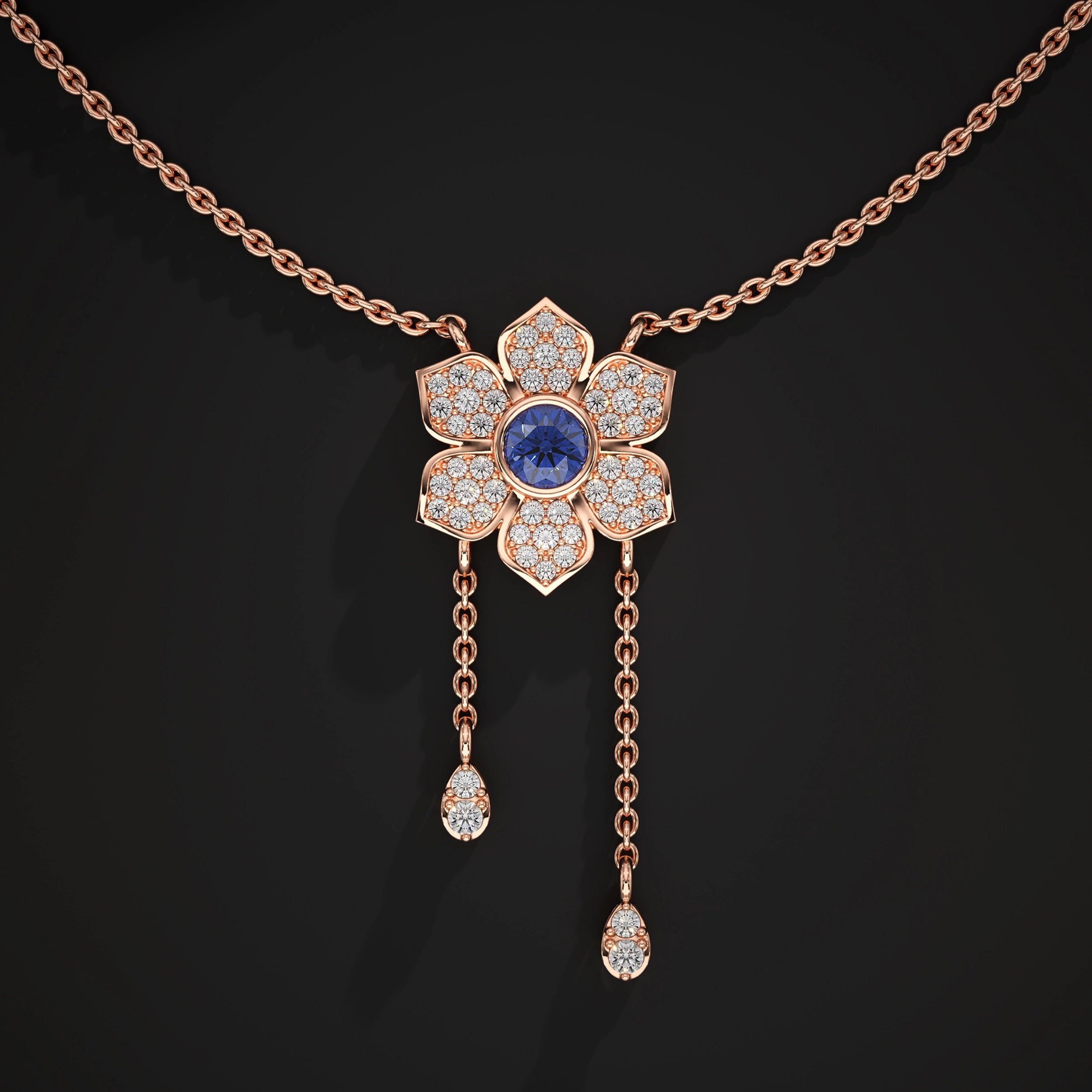 Flower Petal Pendant With Drop Chains