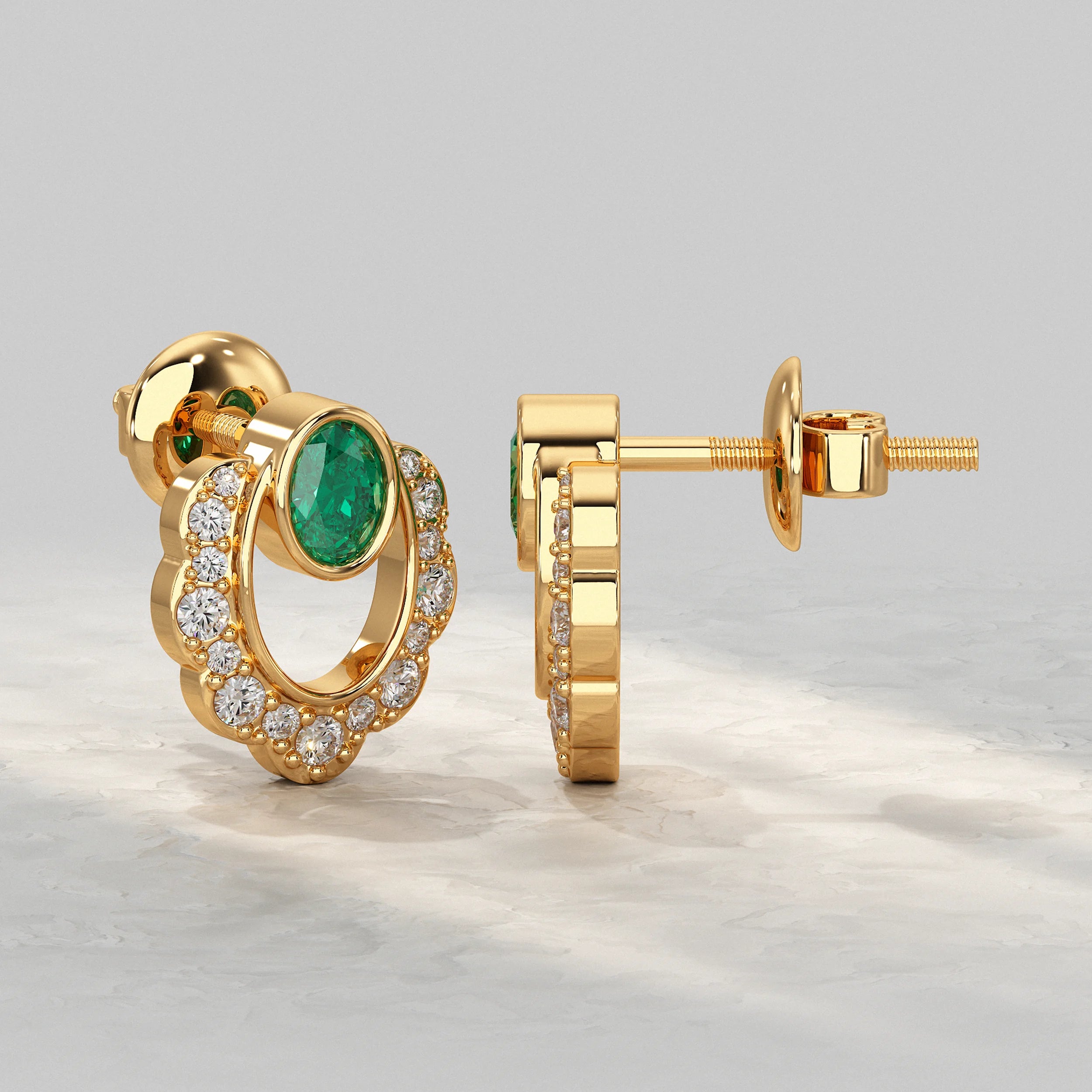 Oval Emerald Halo Stud Lab Diamond Earrings