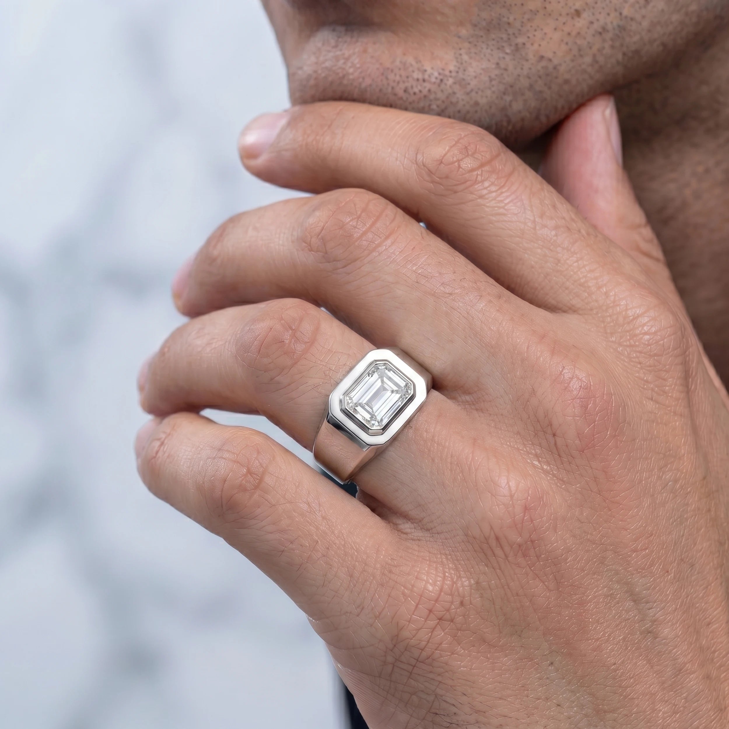 East West Emerald Diamond Men's Wedding Band