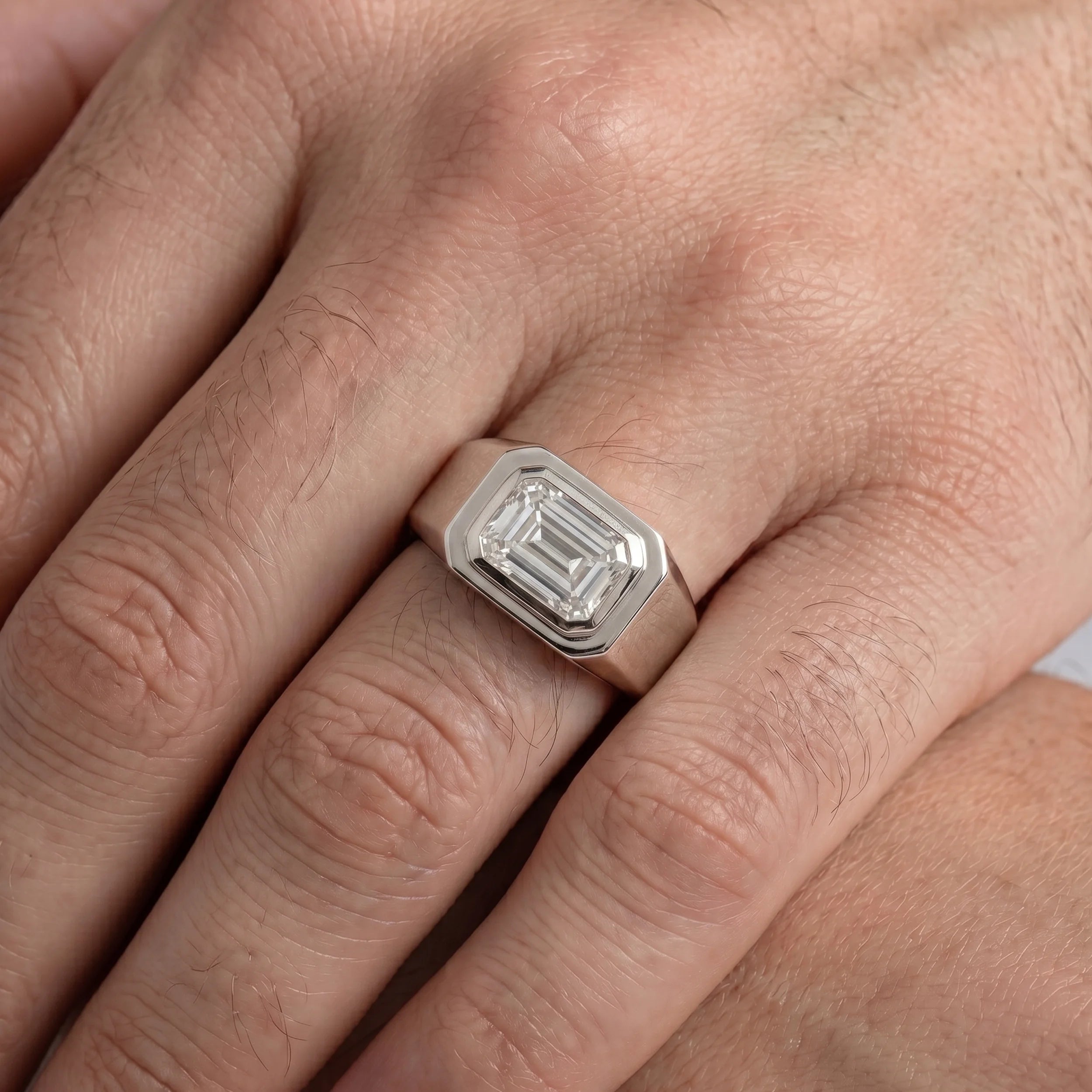 East West Emerald Diamond Men's Wedding Band