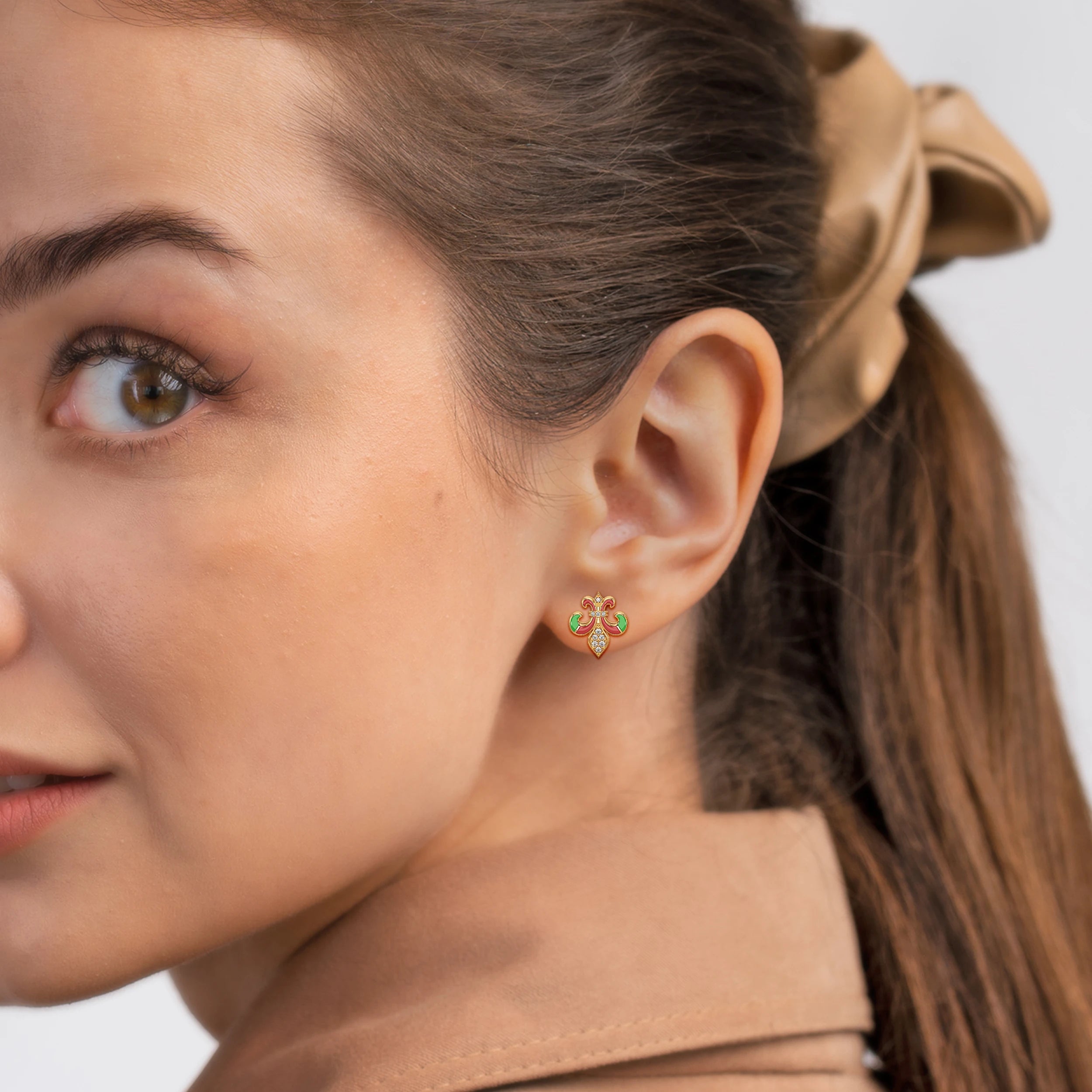 Enamel Diamond Fleur-de-Lis Stud Earrings