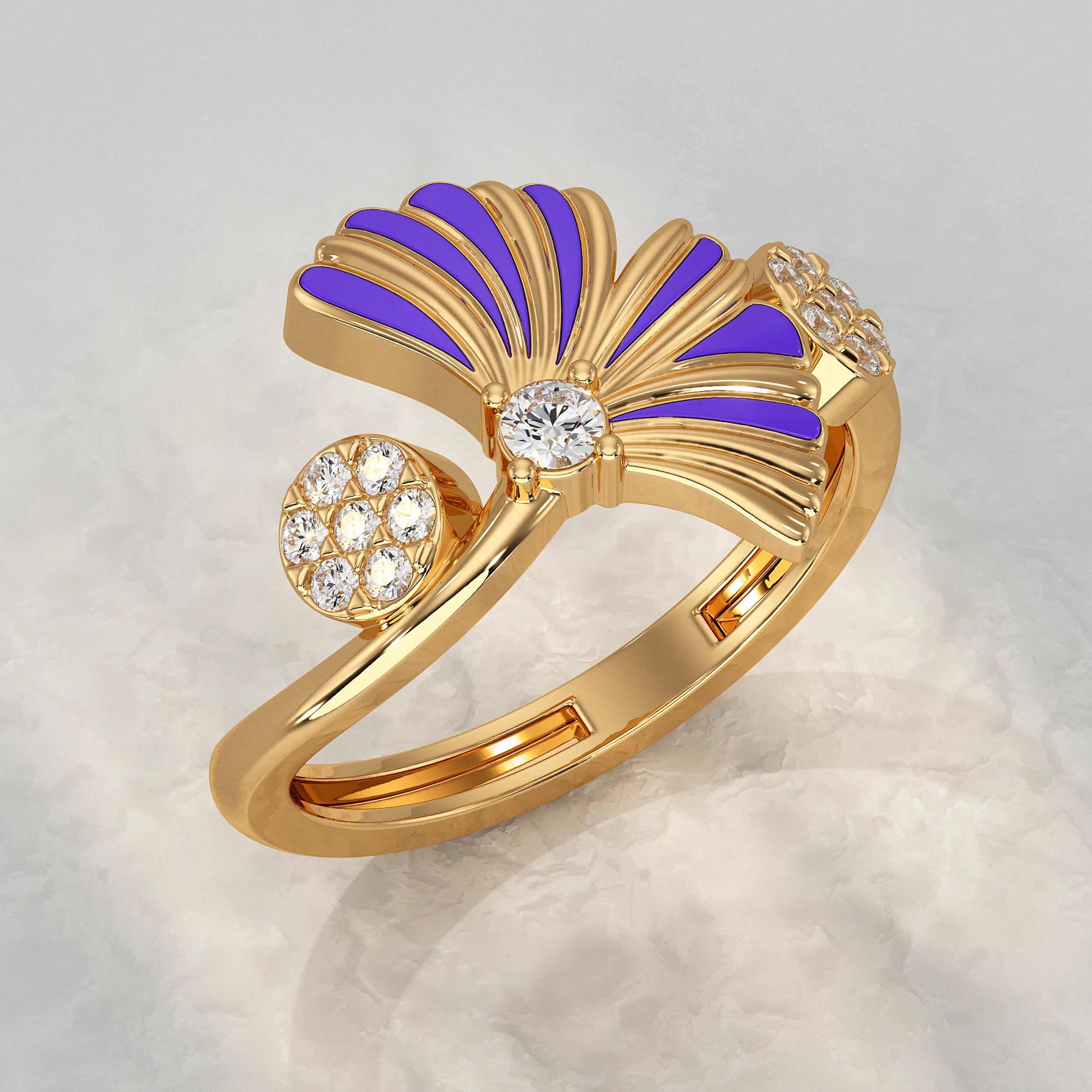 Enamel Flower Shape Lab Diamond Ring