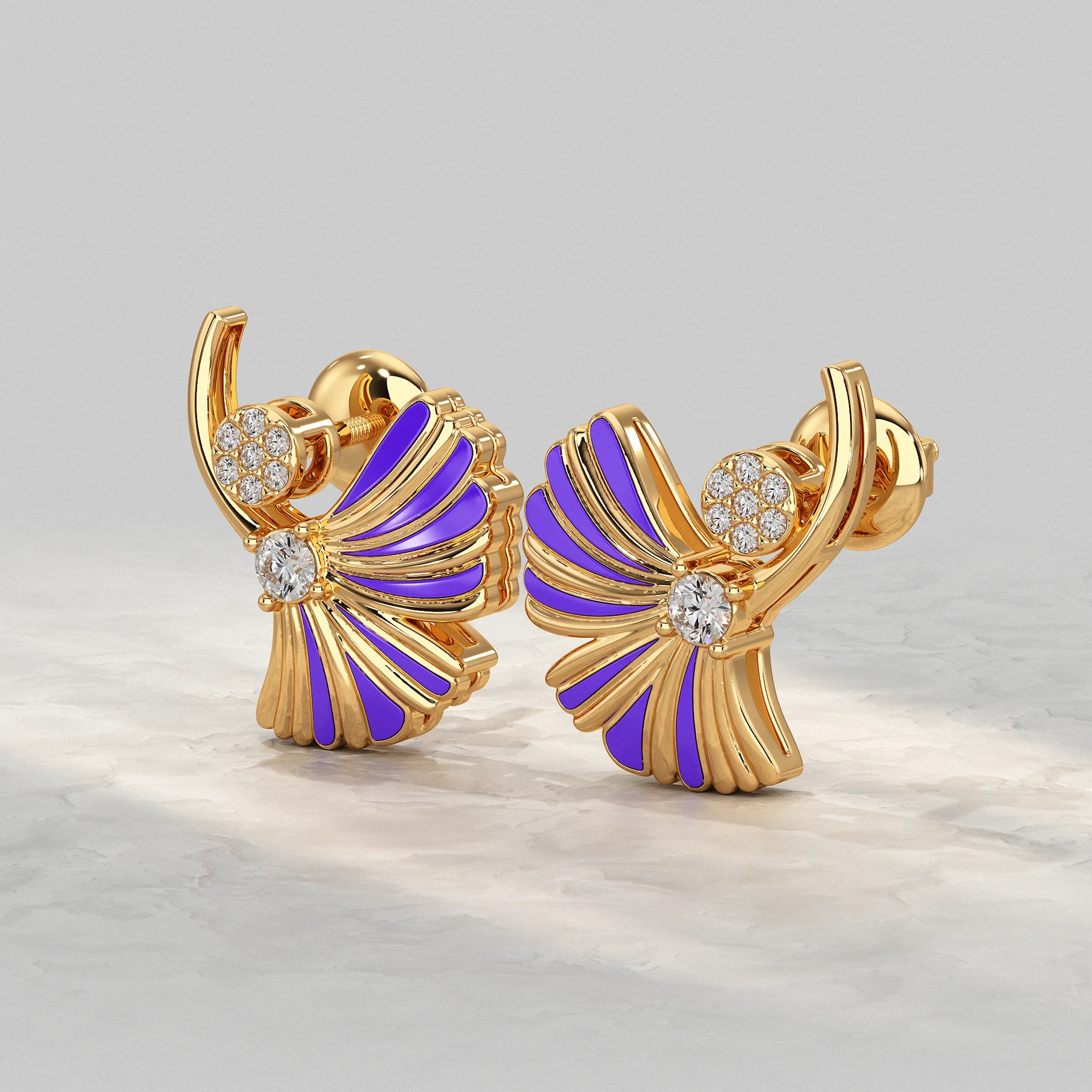 Enamel Flower Shape Lab Diamond Stud Earrings