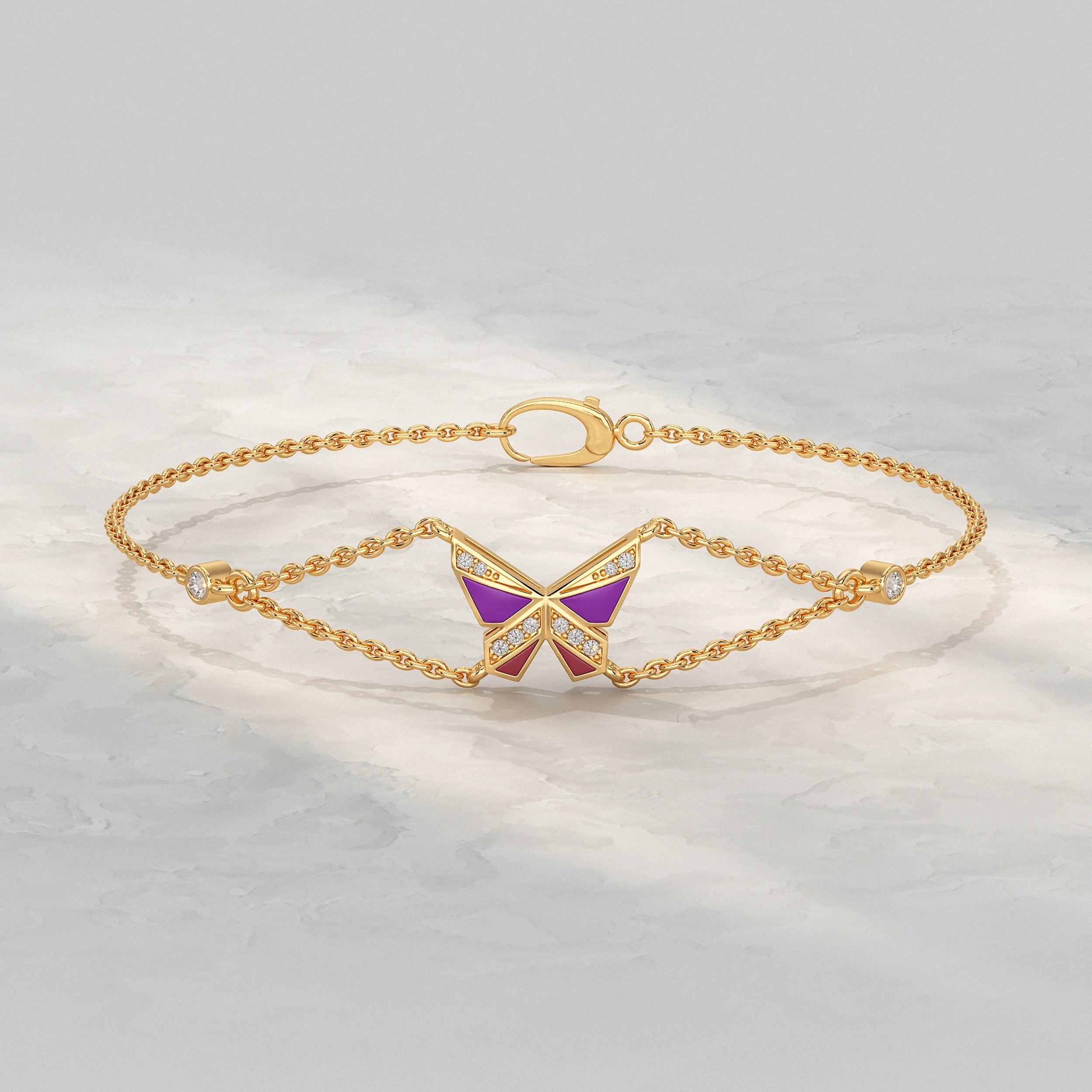 Enamel Butterfly Lab Diamond Bracelet