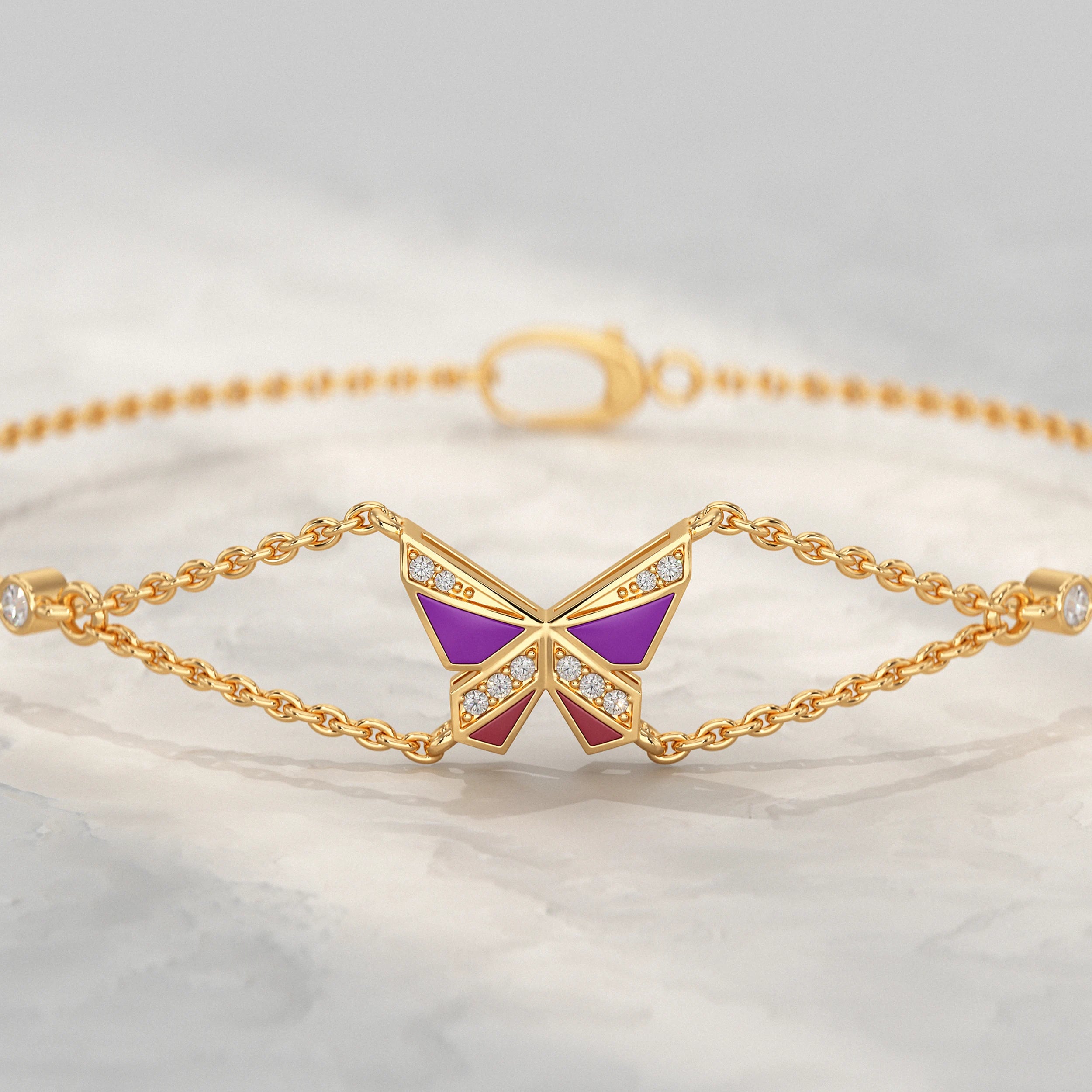 Enamel Butterfly Lab Diamond Bracelet