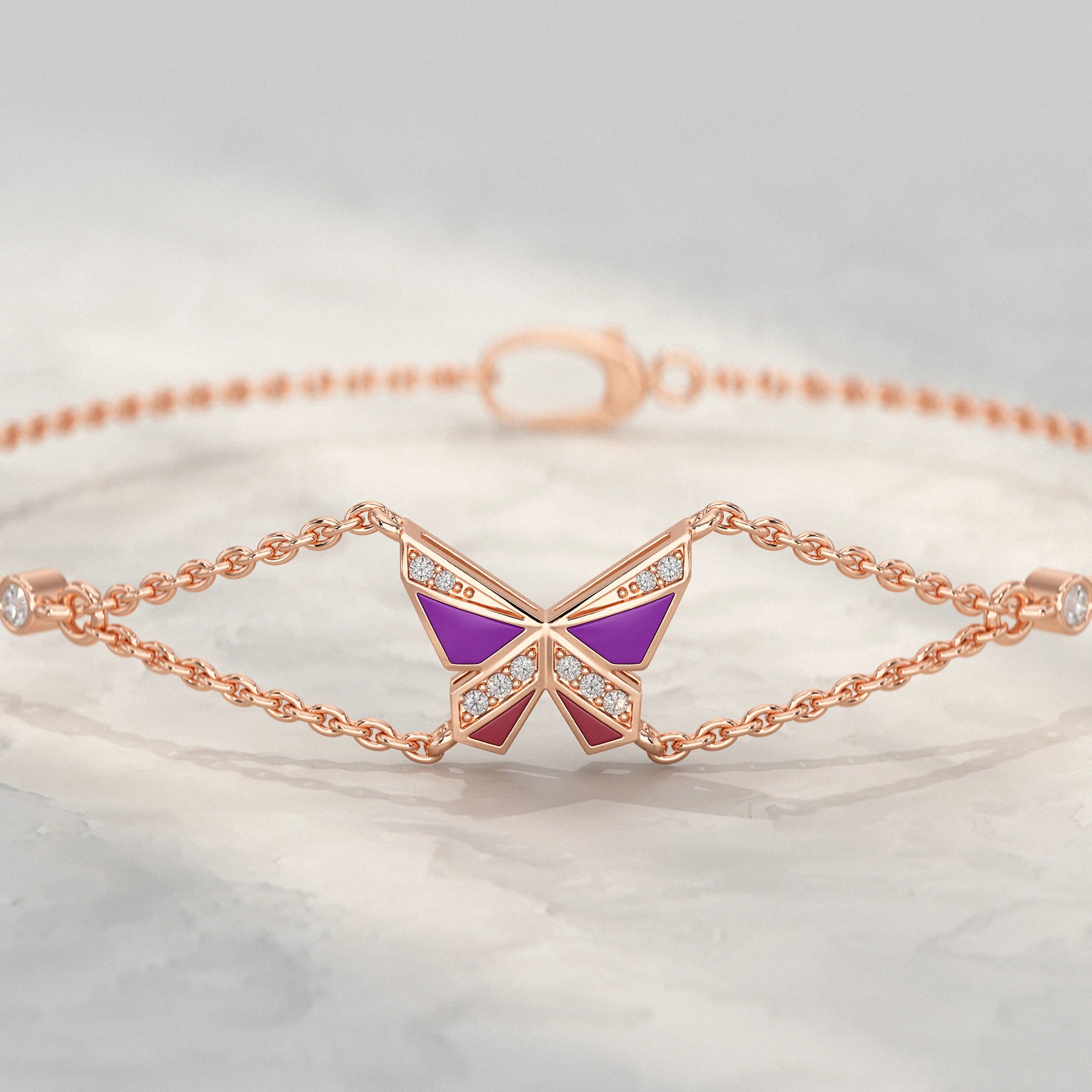 Enamel Butterfly Lab Diamond Bracelet