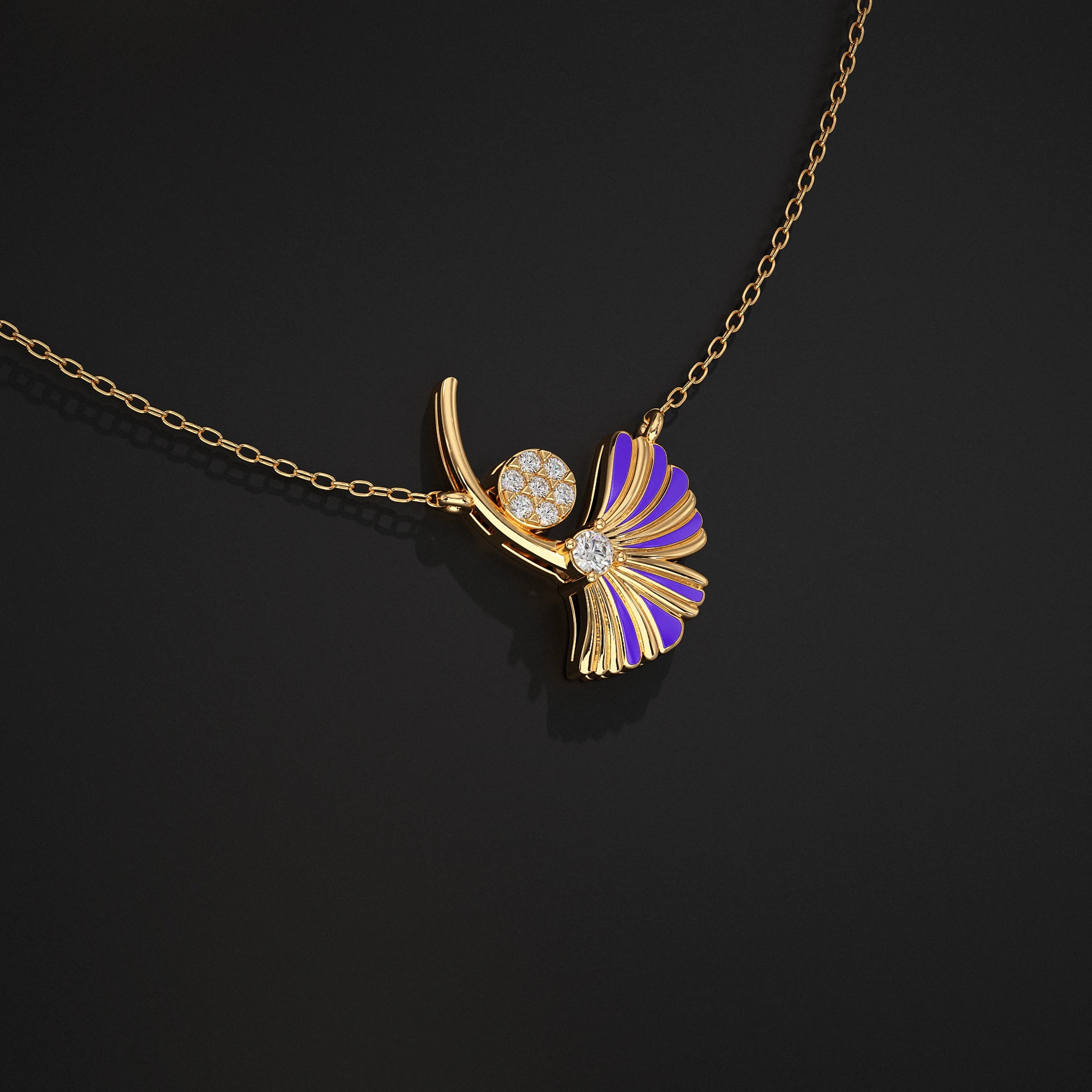 Enamel Flower Lab Diamond Pendant