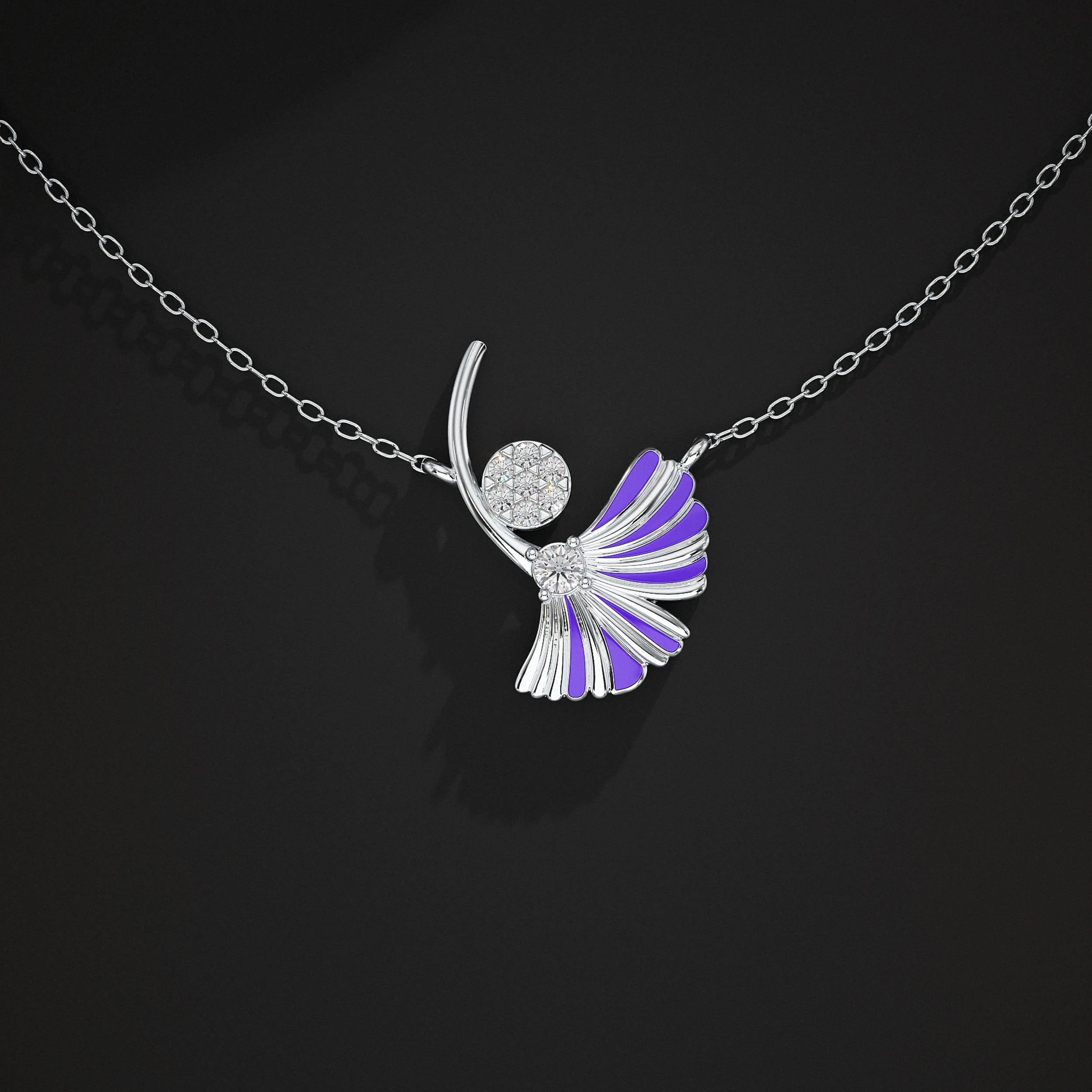 Enamel Flower Lab Diamond Pendant