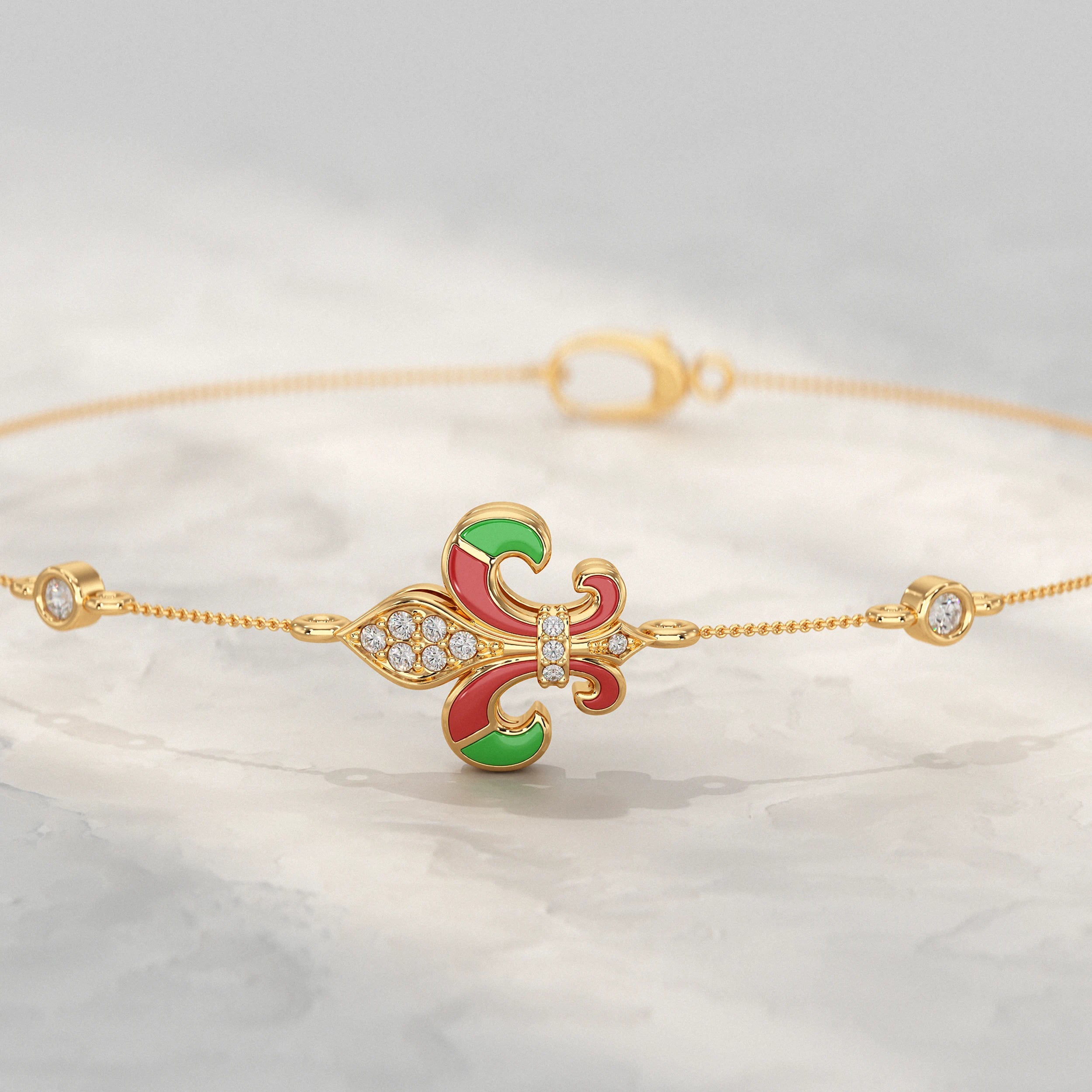 Enamel Flower Style Lab Diamond Bracelet
