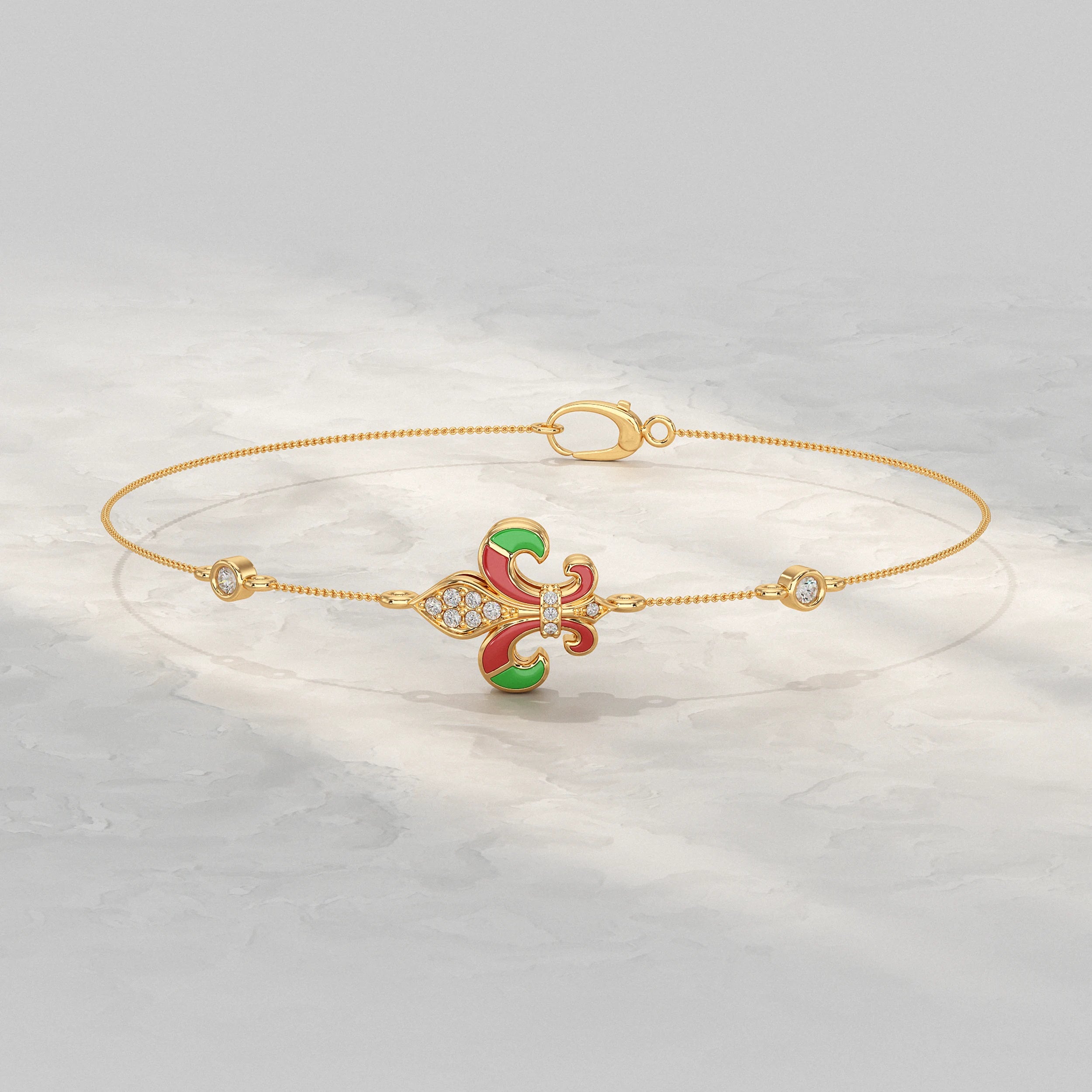 Enamel Flower Style Lab Diamond Bracelet