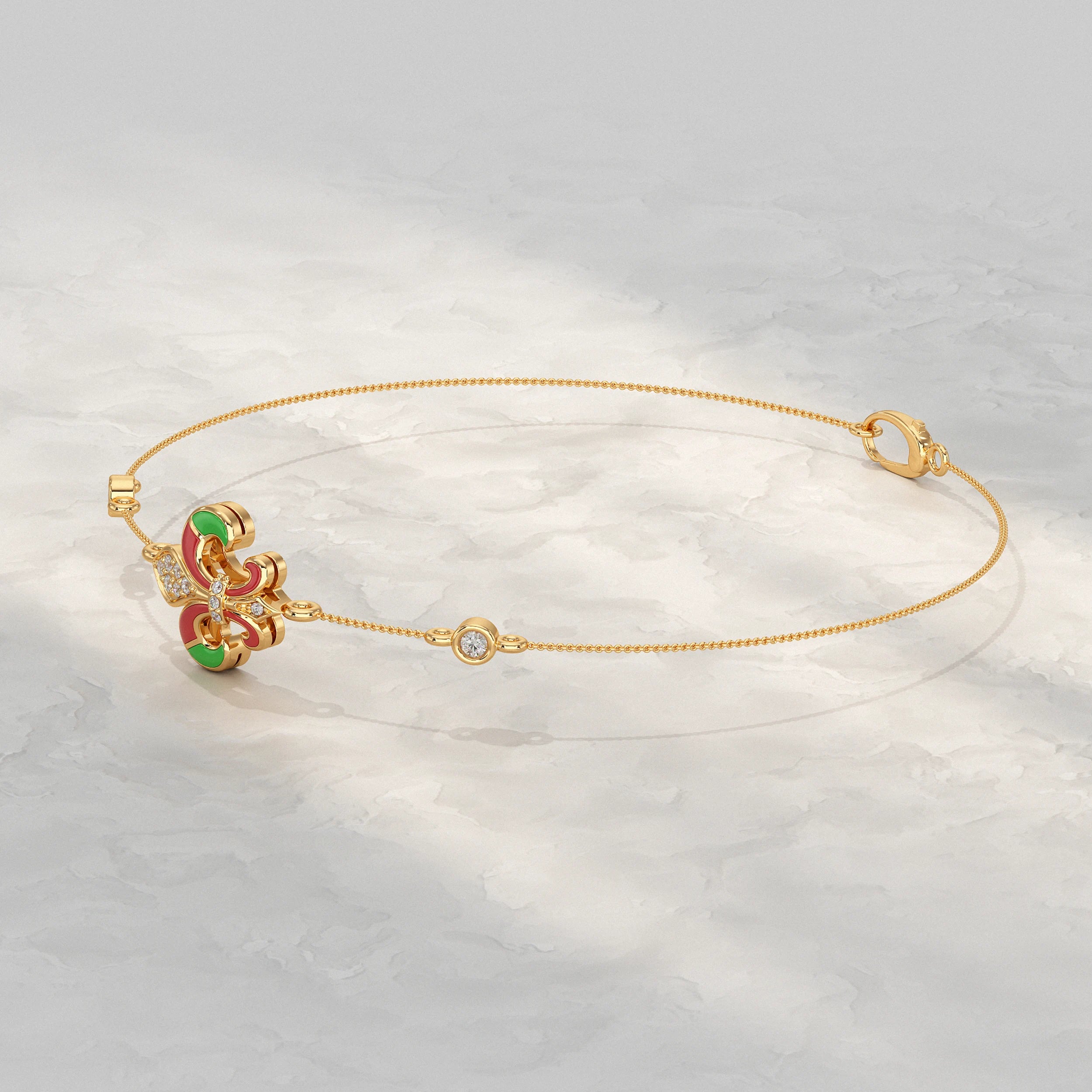 Enamel Flower Style Lab Diamond Bracelet