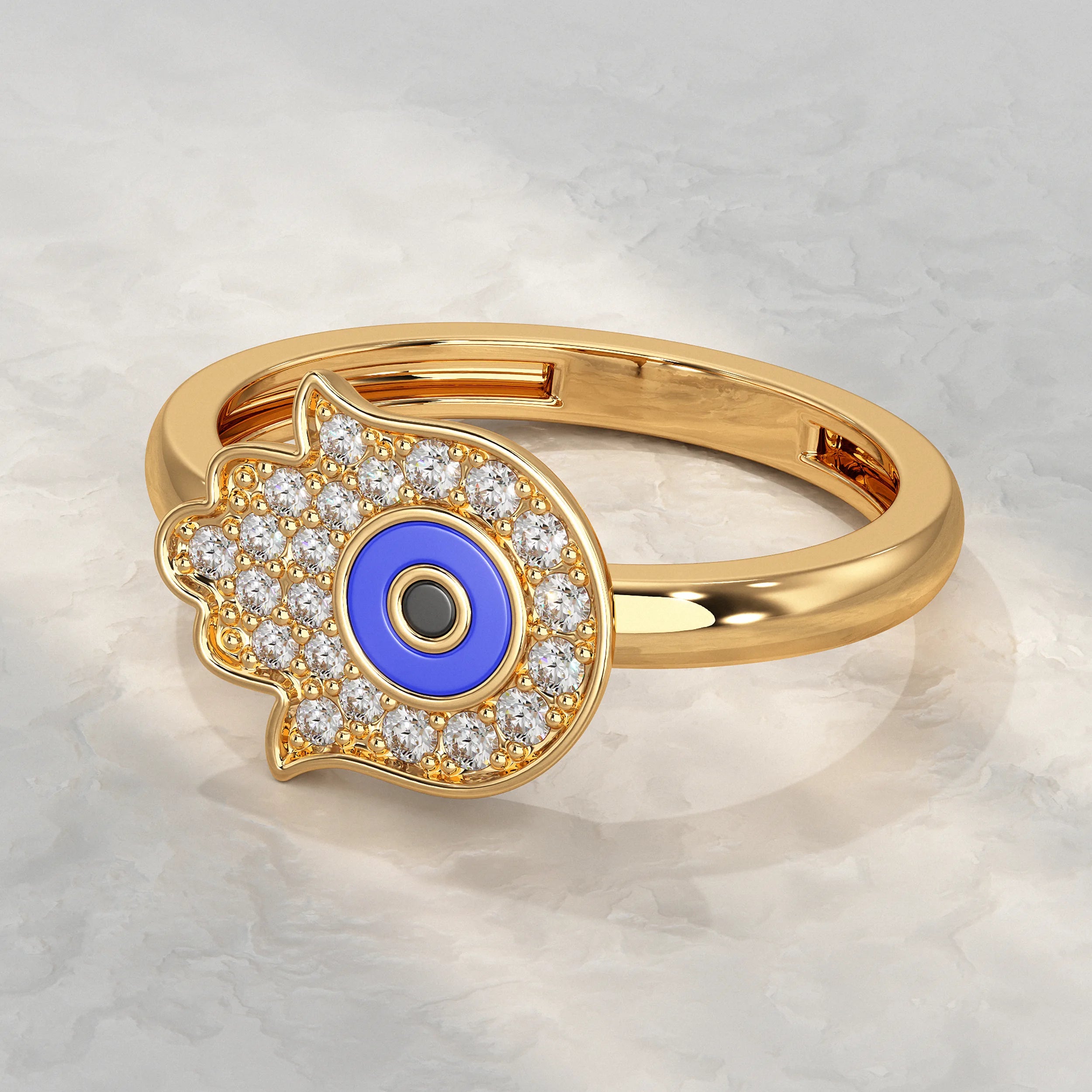 Hand Hamsa Evil Eye Lab Diamond Ring