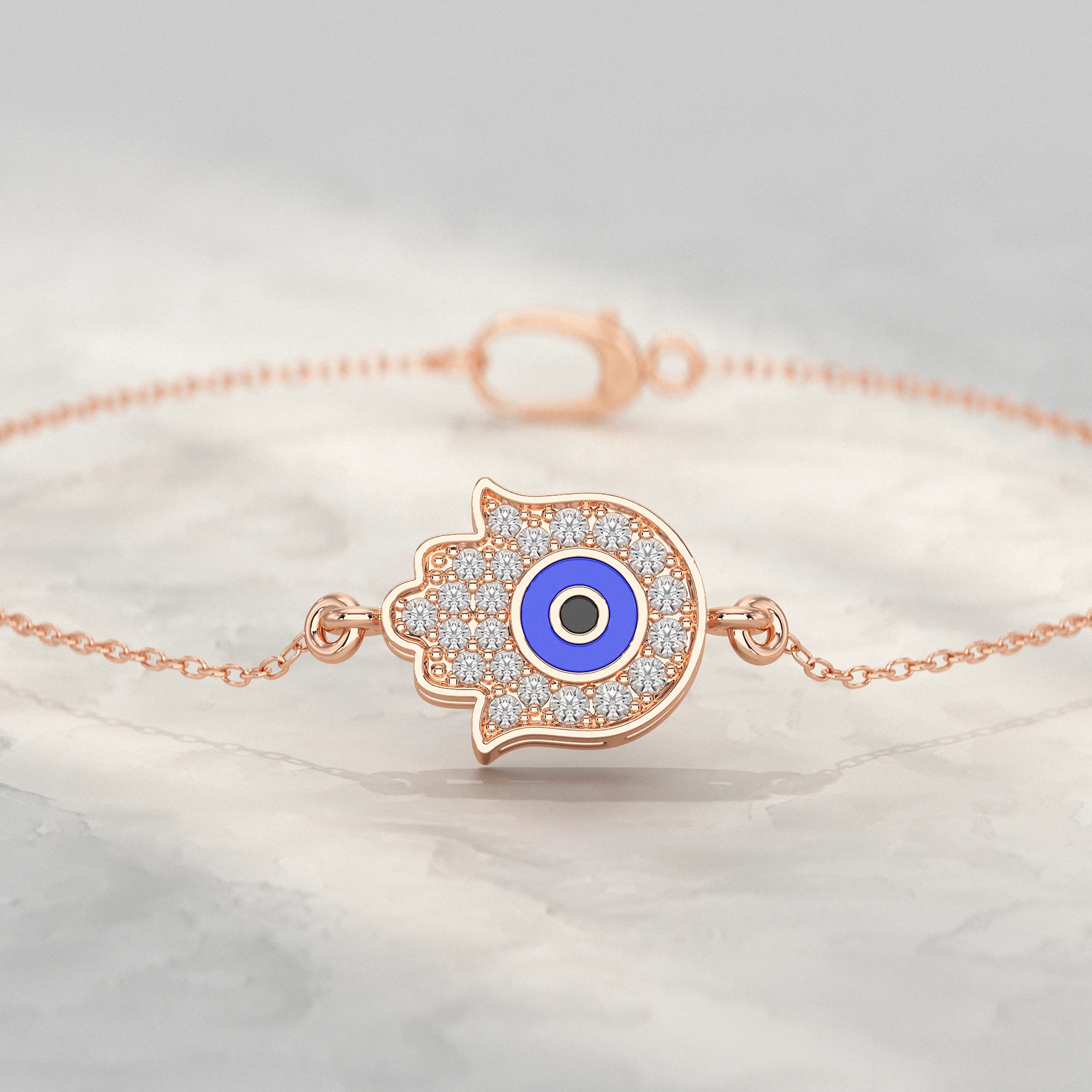 Hamsa Hand Evil Eye Lab Diamond Bracelet
