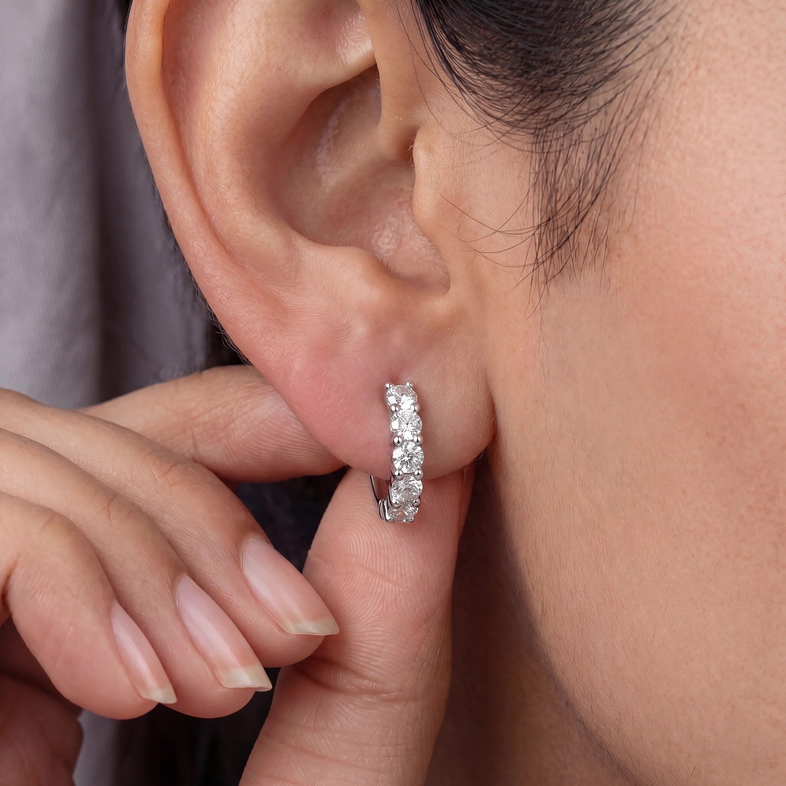 Lab Grown Round Diamond Hoop Earrings Earrings