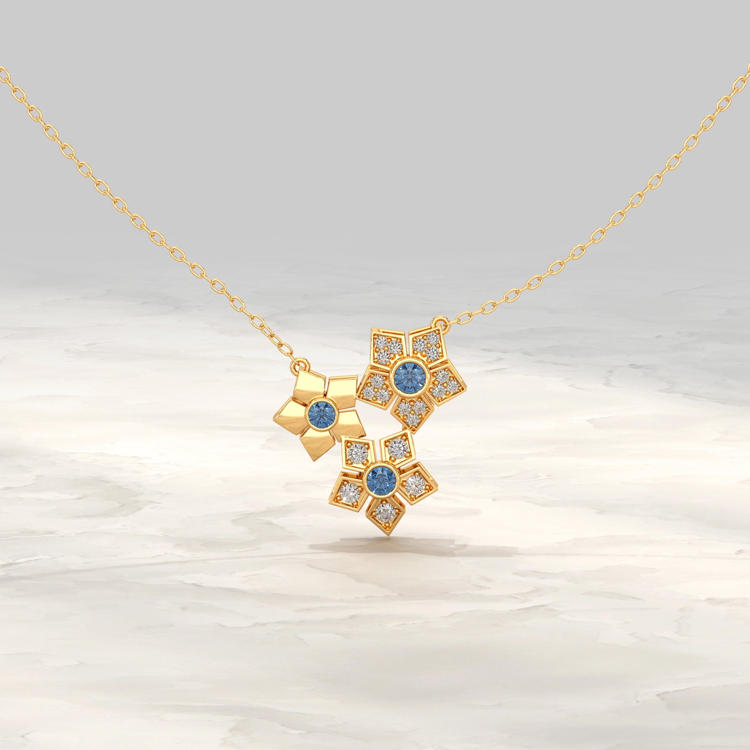 Floral Cluster Blue Sapphire Gemstone Pendant