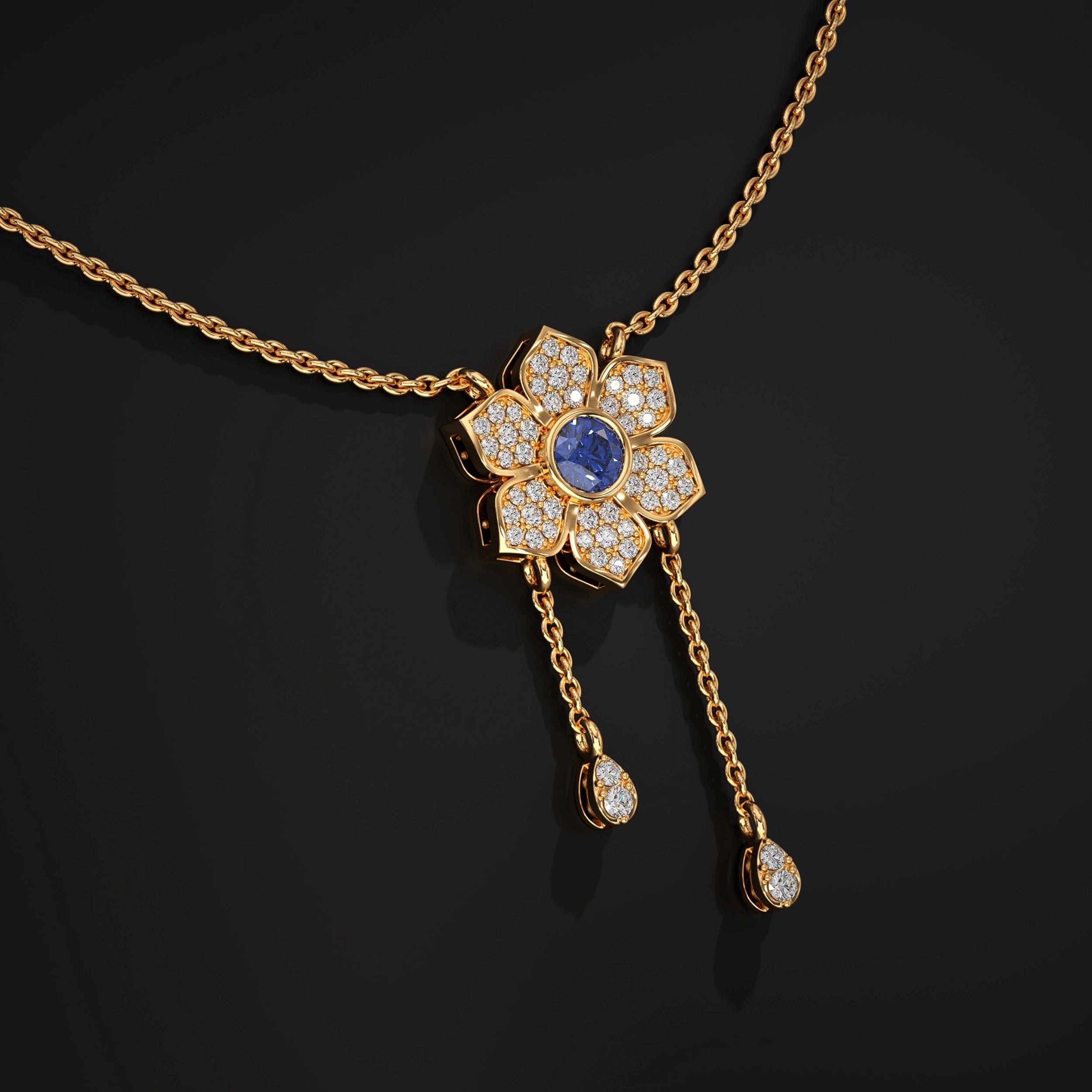 Flower Petal Pendant With Drop Chains