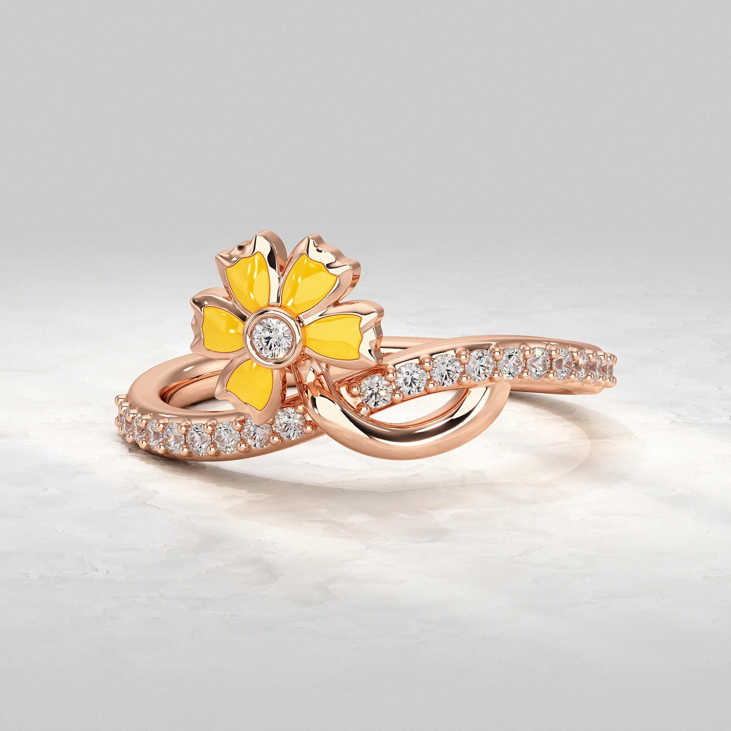 Rose-Gold-Ring-with-Lab-Diamond-and-Yellow-Flower