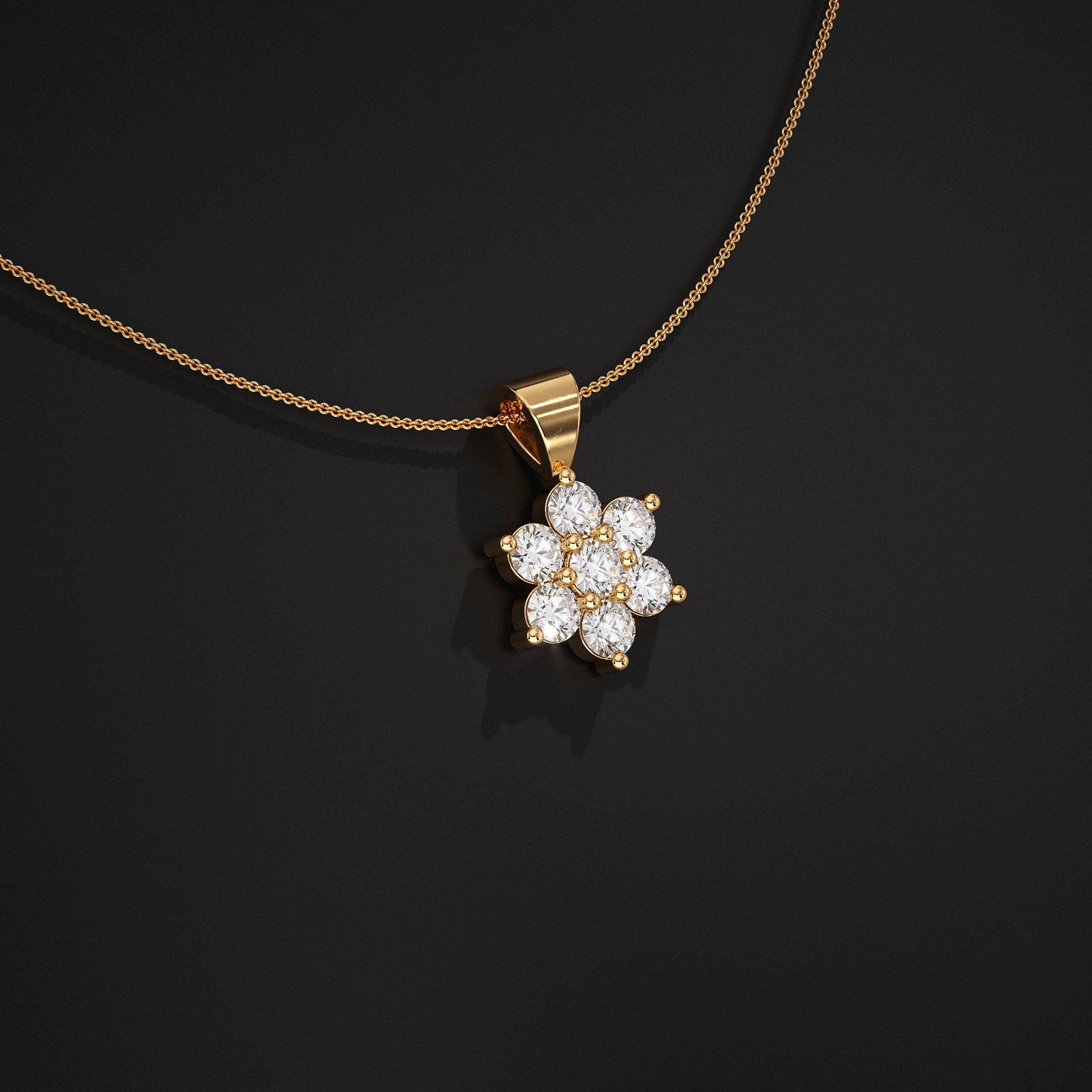 Floral Shape Round Lab Diamond Pendant