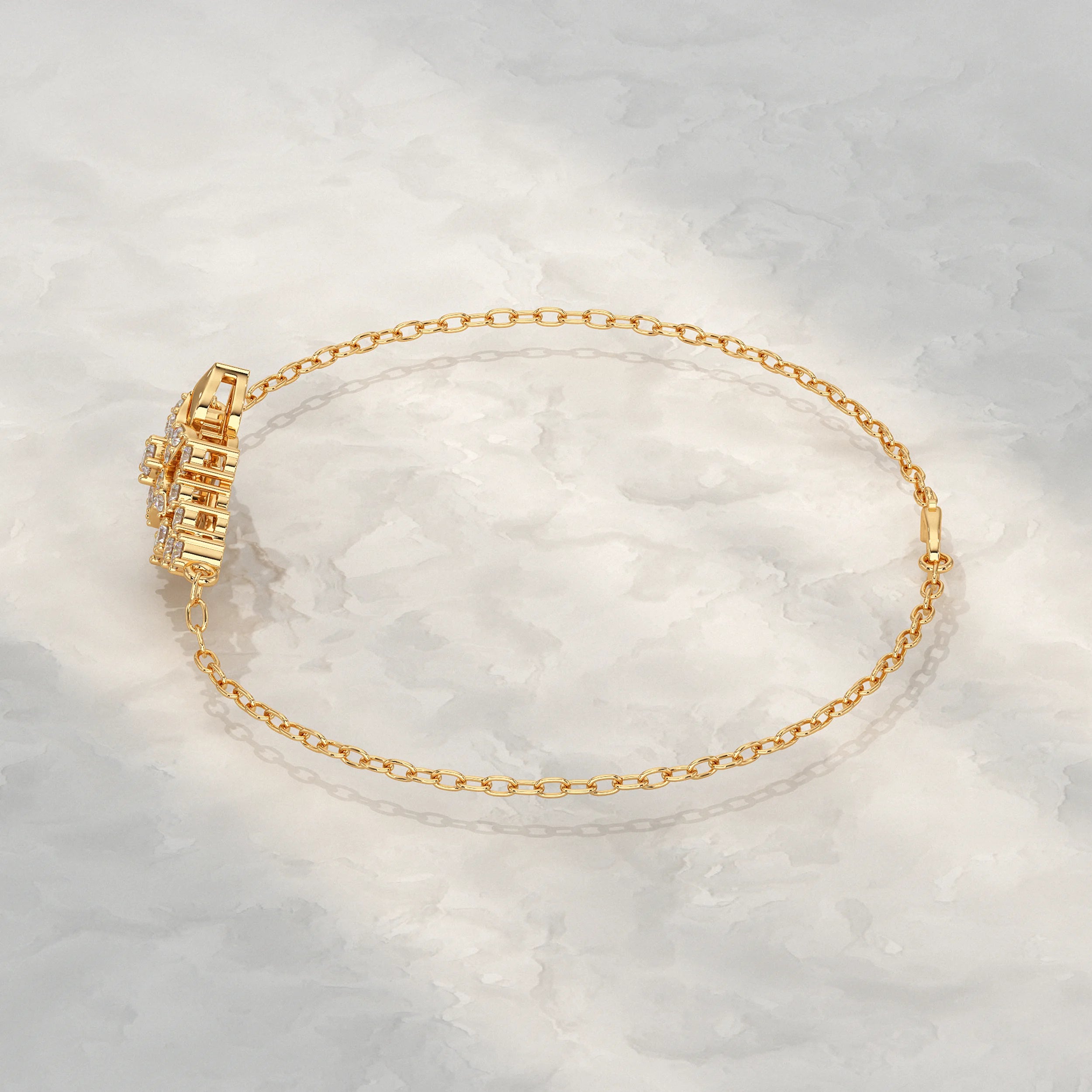 Round Lab Diamond Floral Style Chain Bracelet