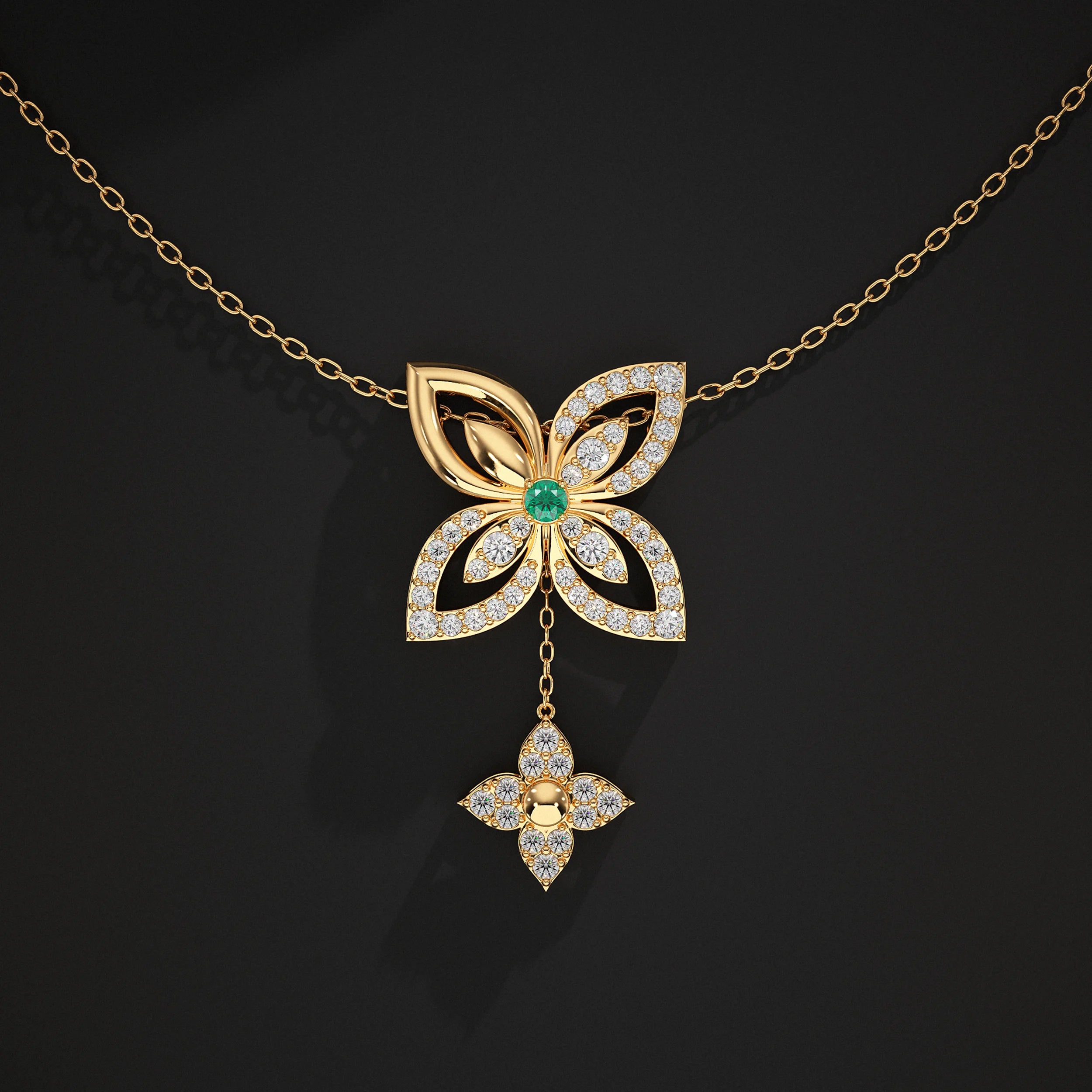 Round Diamond Flower Design With Drop Chains