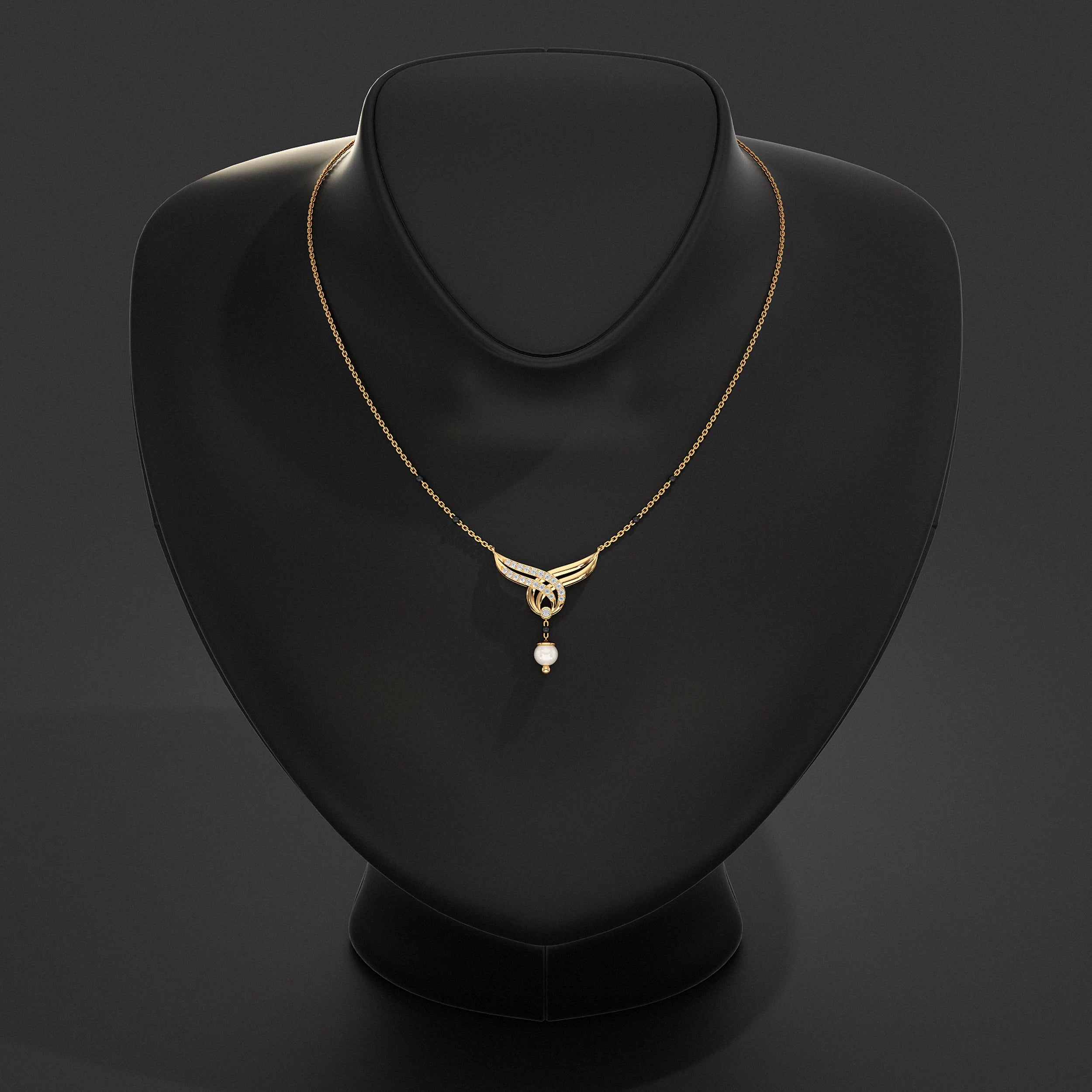 Floral And Drop Round Pearl Gemstone Mangalsutra