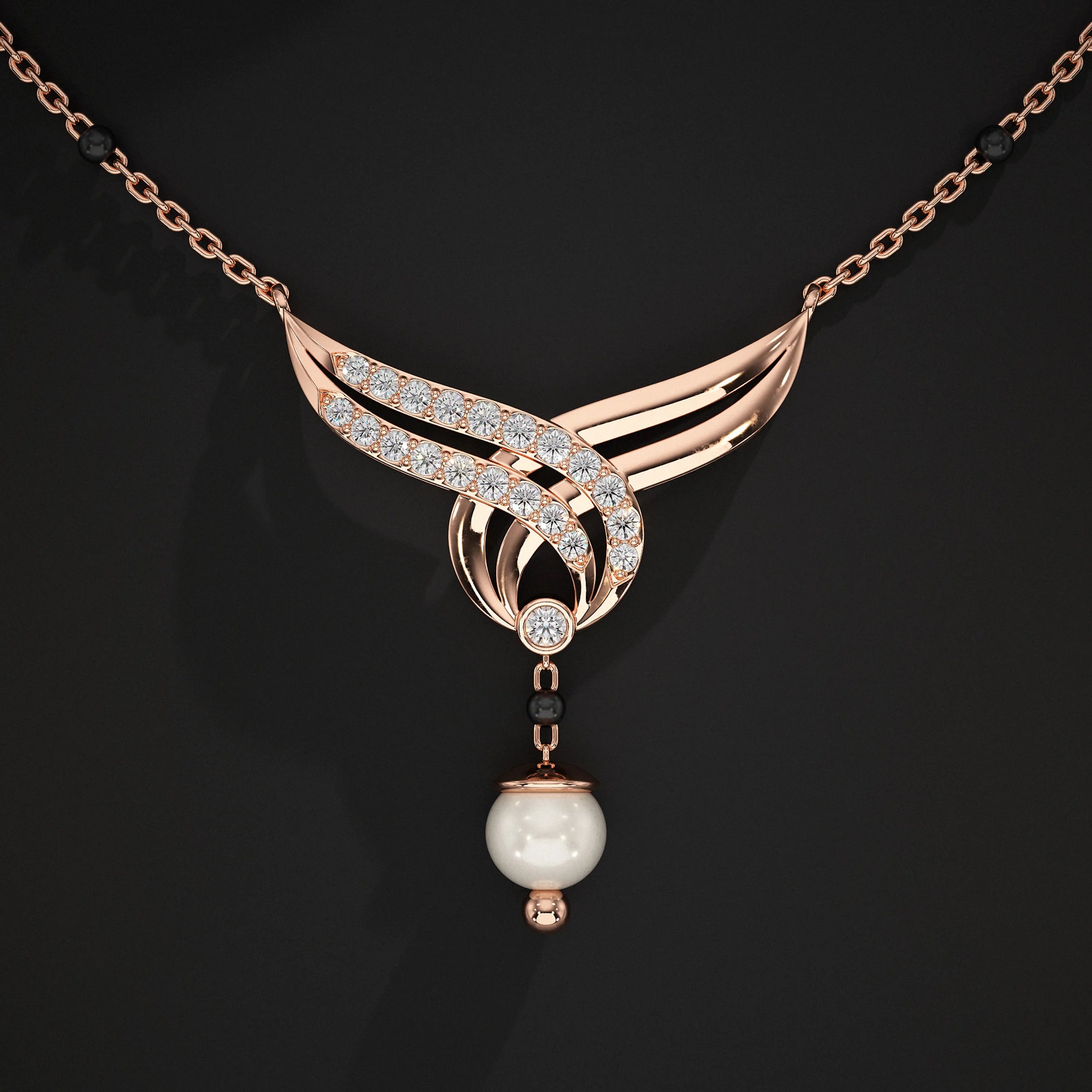 Floral And Drop Round Pearl Gemstone Mangalsutra