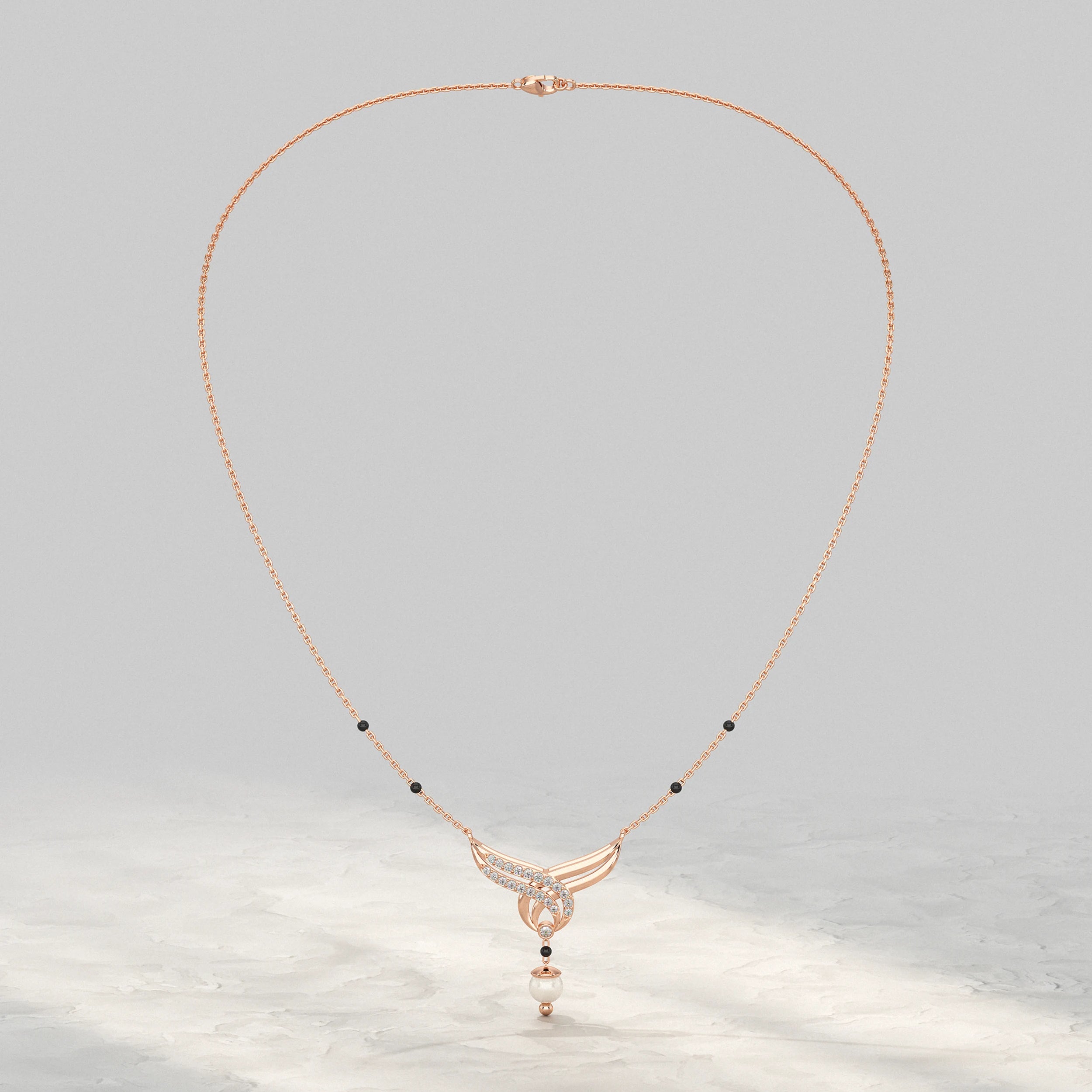 Floral And Drop Round Pearl Gemstone Mangalsutra