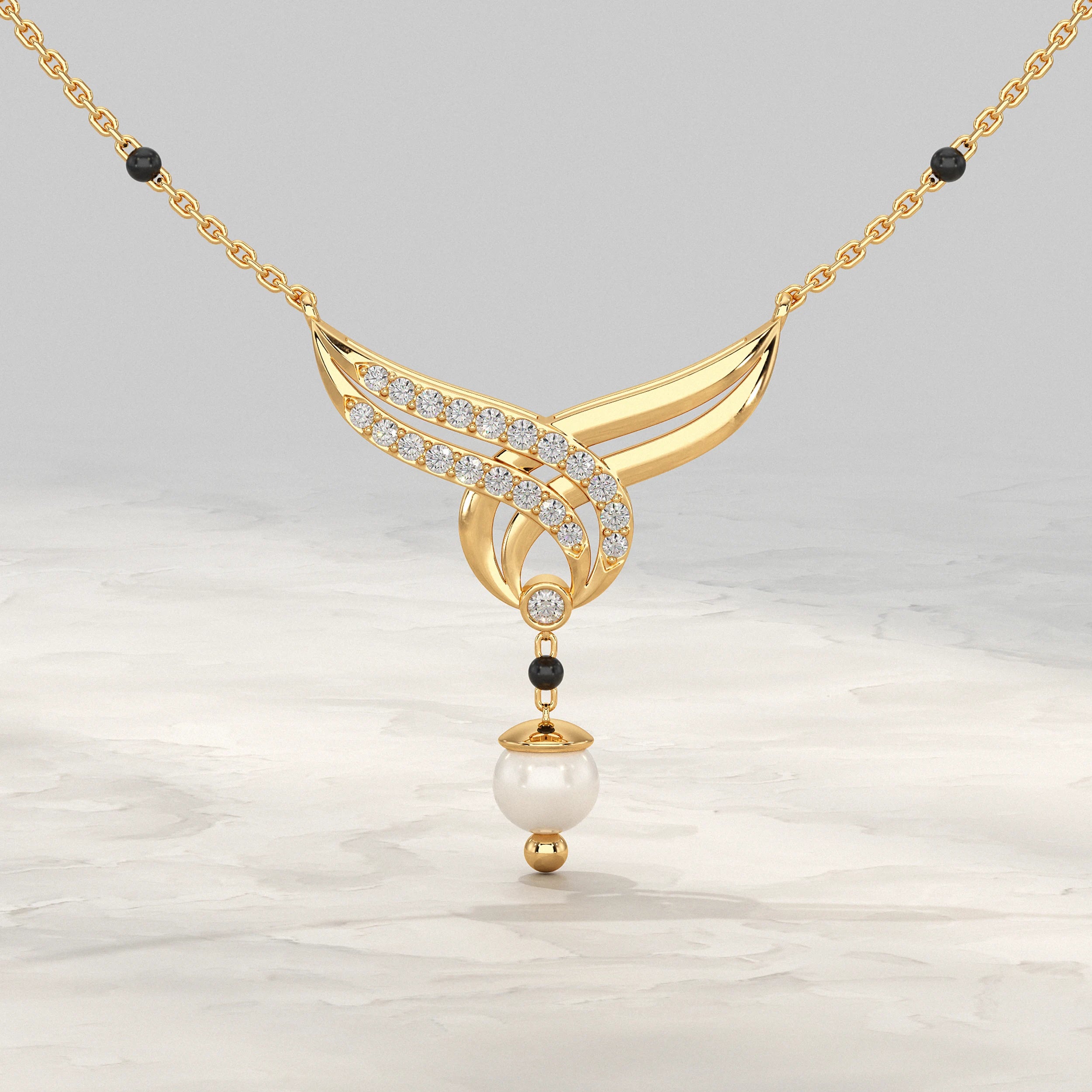 Floral And Drop Round Pearl Gemstone Mangalsutra