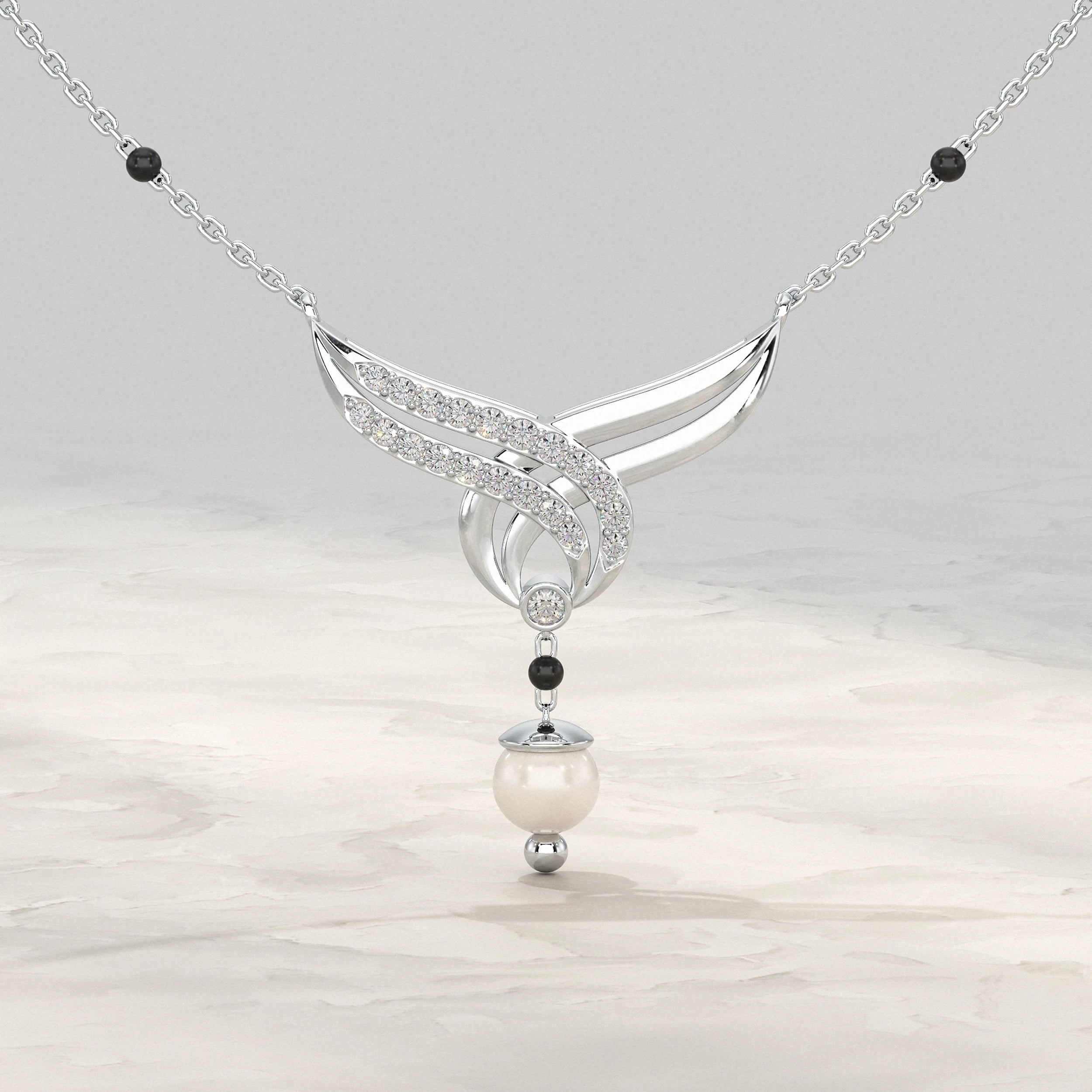 Floral And Drop Round Pearl Gemstone Mangalsutra