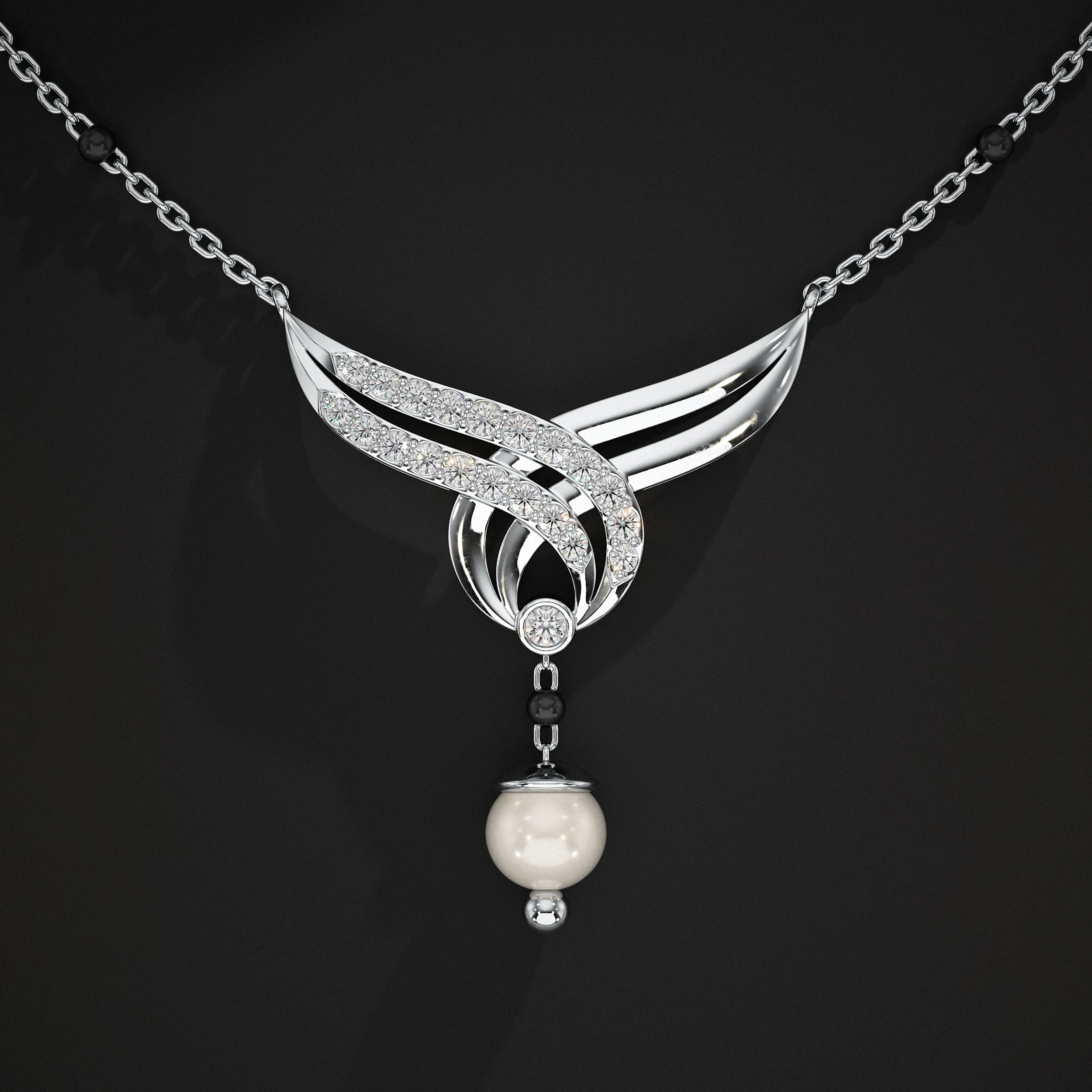 Floral And Drop Round Pearl Gemstone Mangalsutra