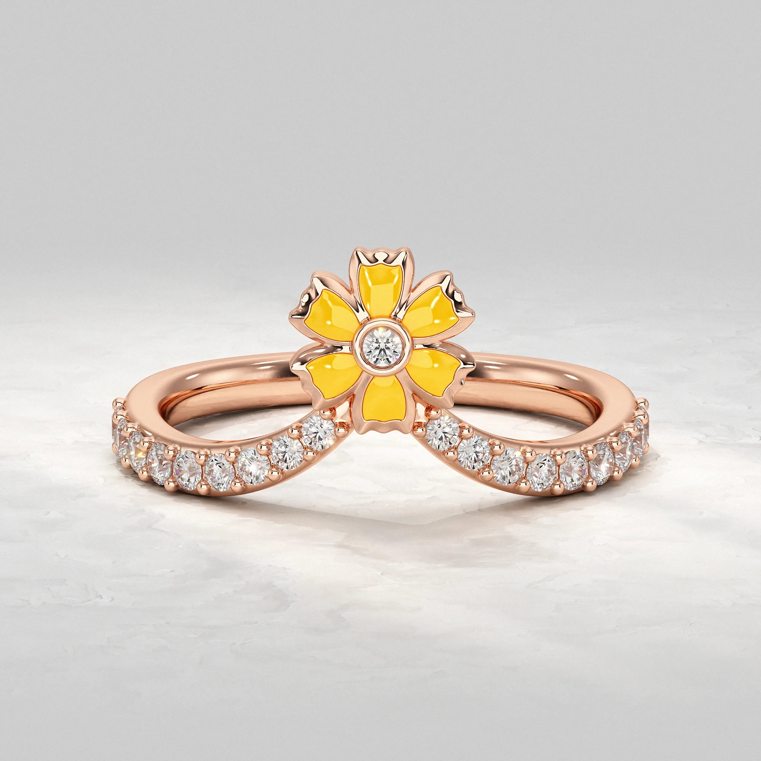 Rose-Gold-Ring-with-Flower-Center-Diamond-Design