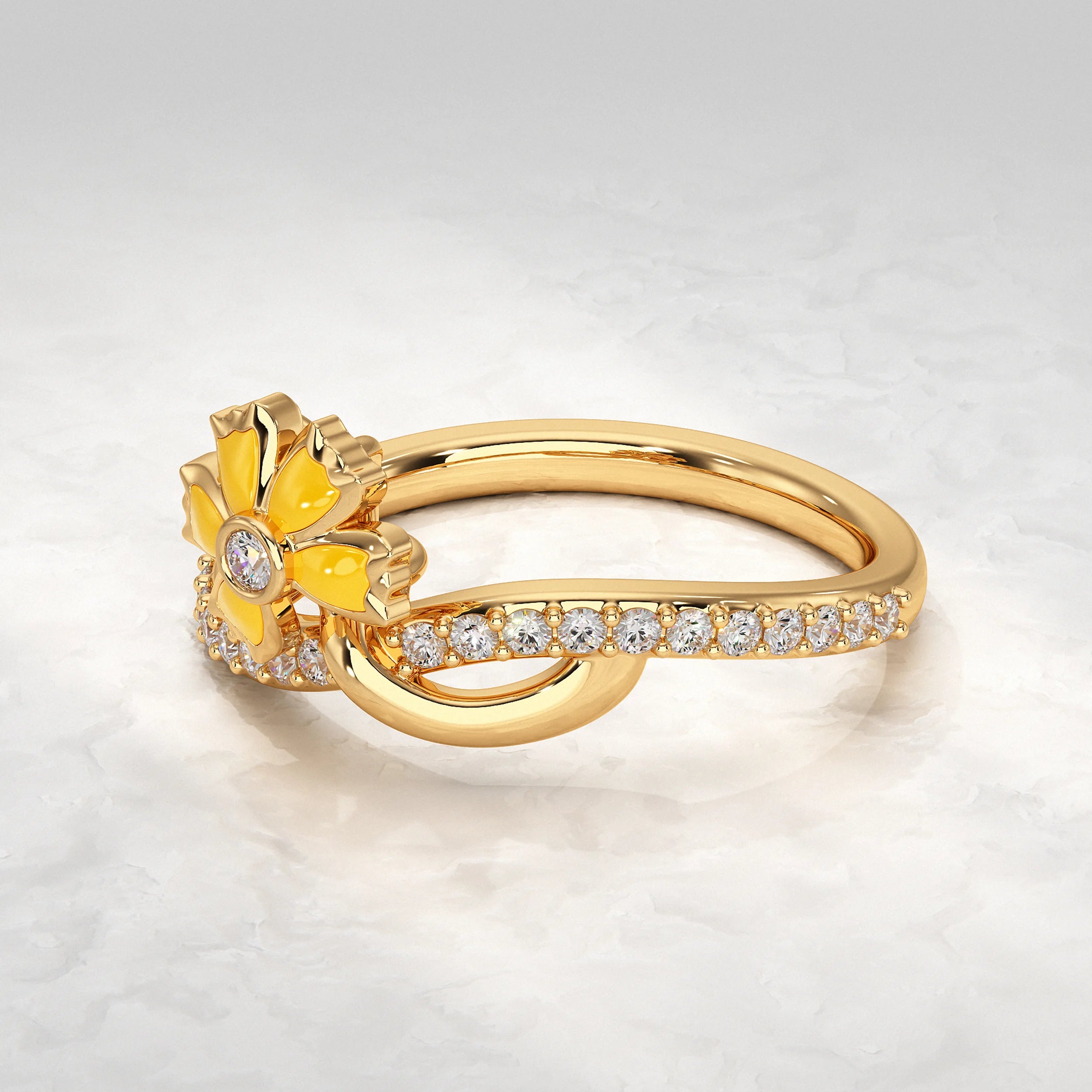 Elegant-Yellow-Gold-Ring-with-Diamond-Accents-and-Flower