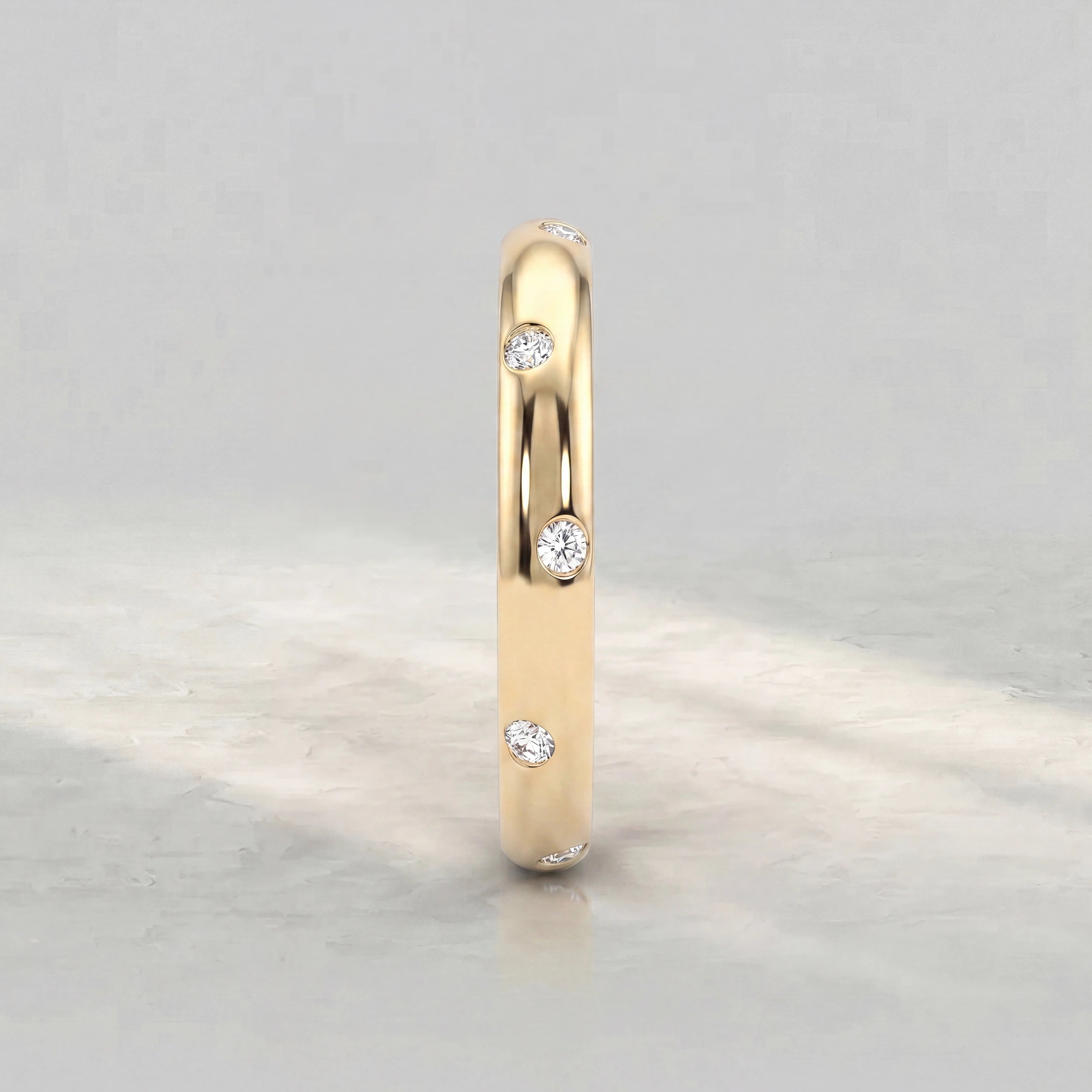 Round Diamond Flush Set Wedding Band