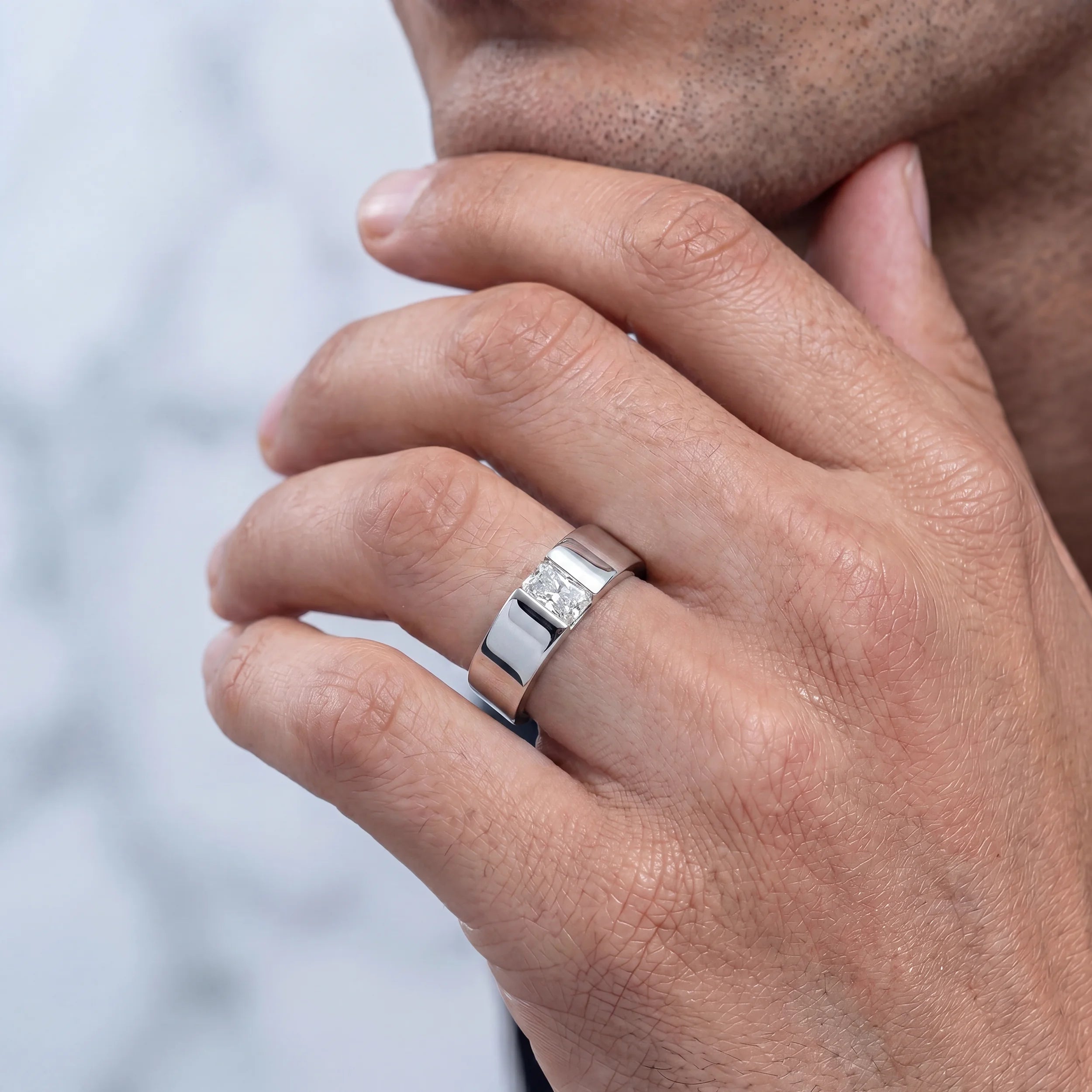 Radiant Cut Lab Diamond Men's Wedding Band