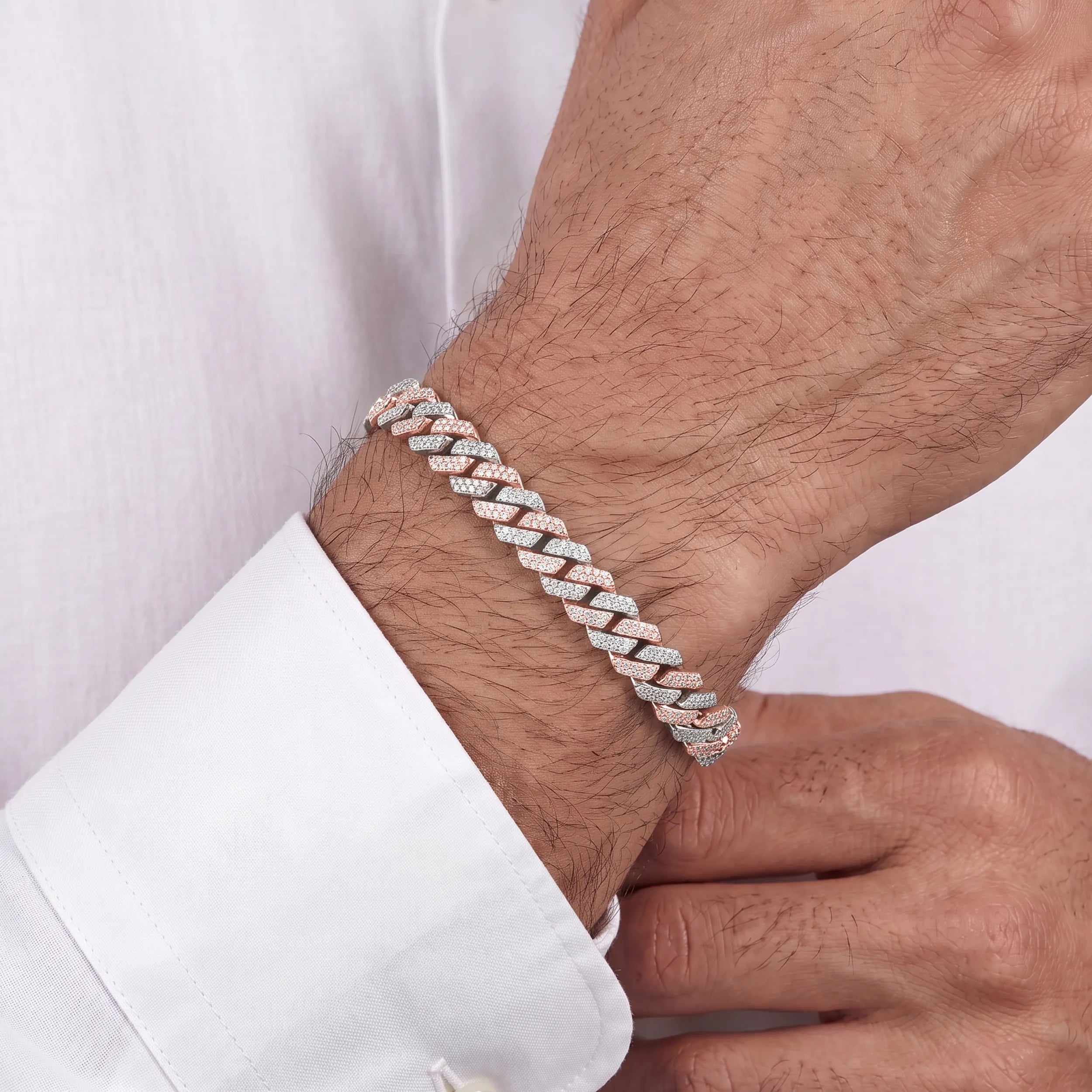 Two Tone Round Cut Miami Cuban Men's Bracelet