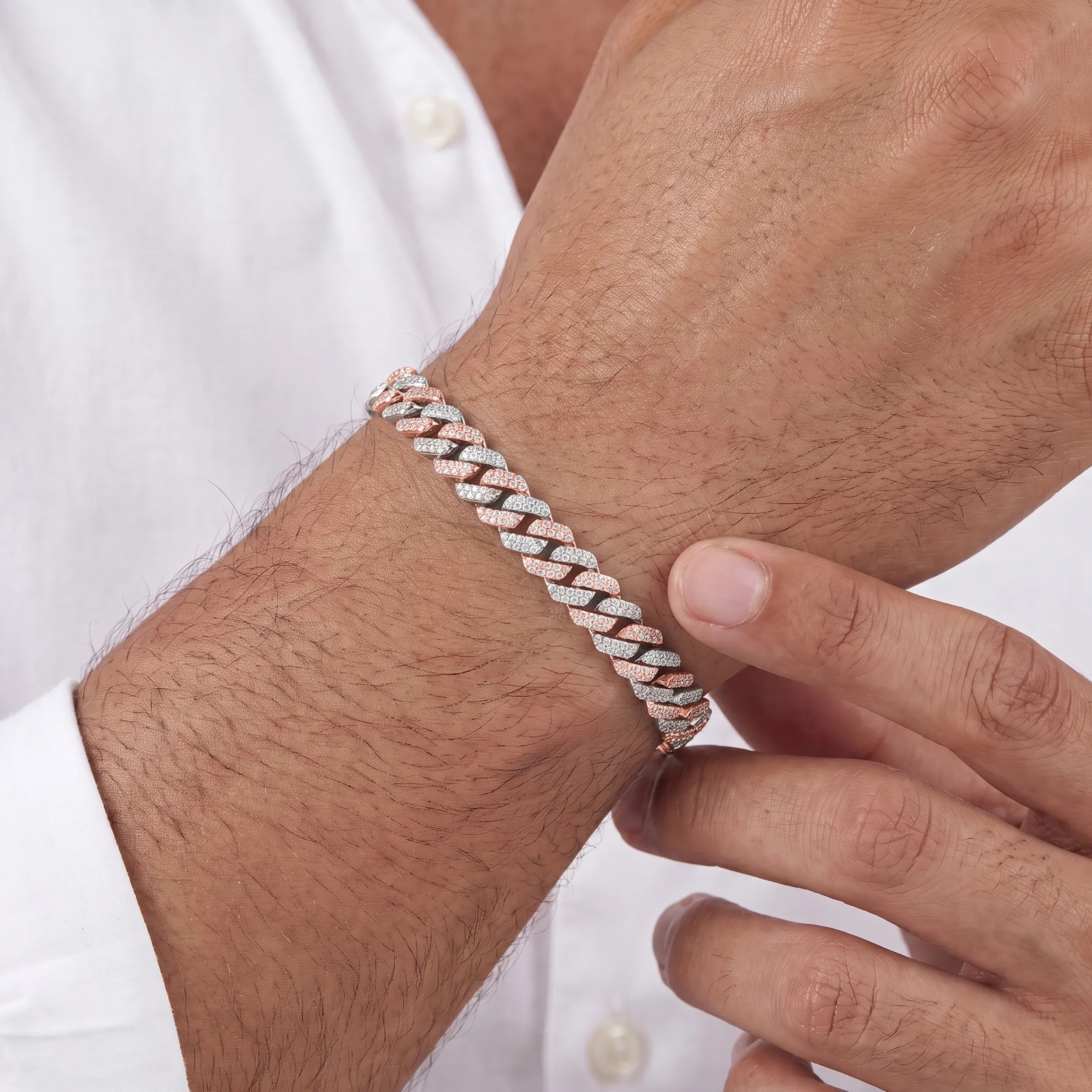 Two Tone Round Cut Miami Cuban Men's Bracelet