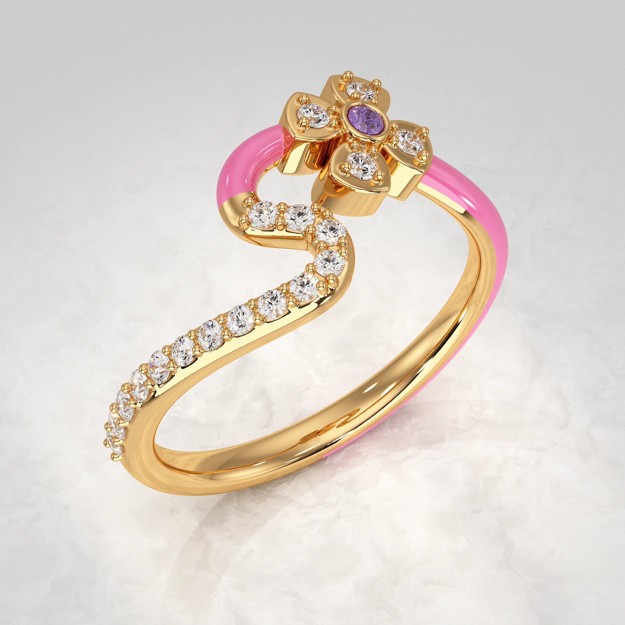 Yellow-Gold-Ring-Floral-with-Purple-Round-Gem-Diamond