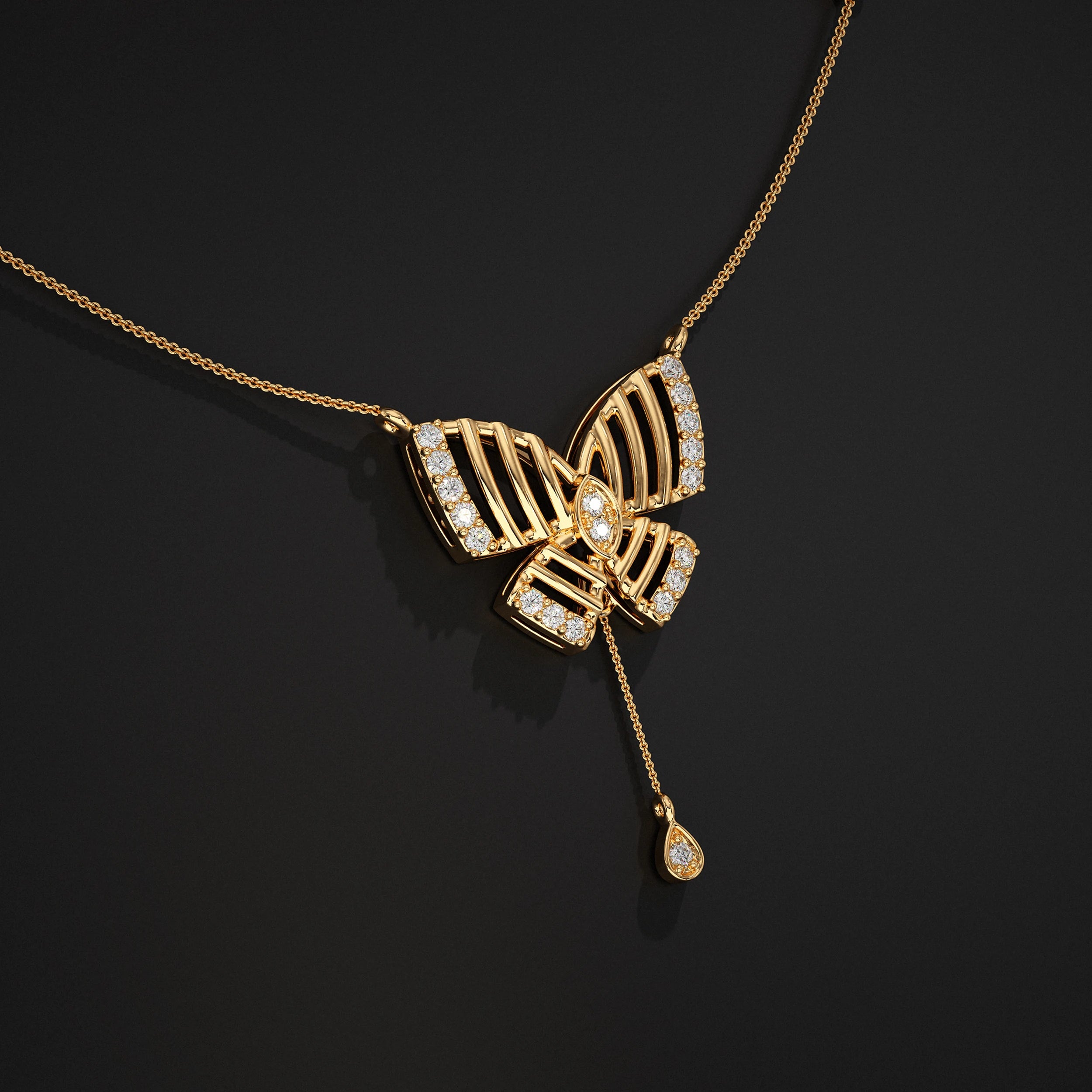 Butterfly Round Diamond Teardrop Pendant