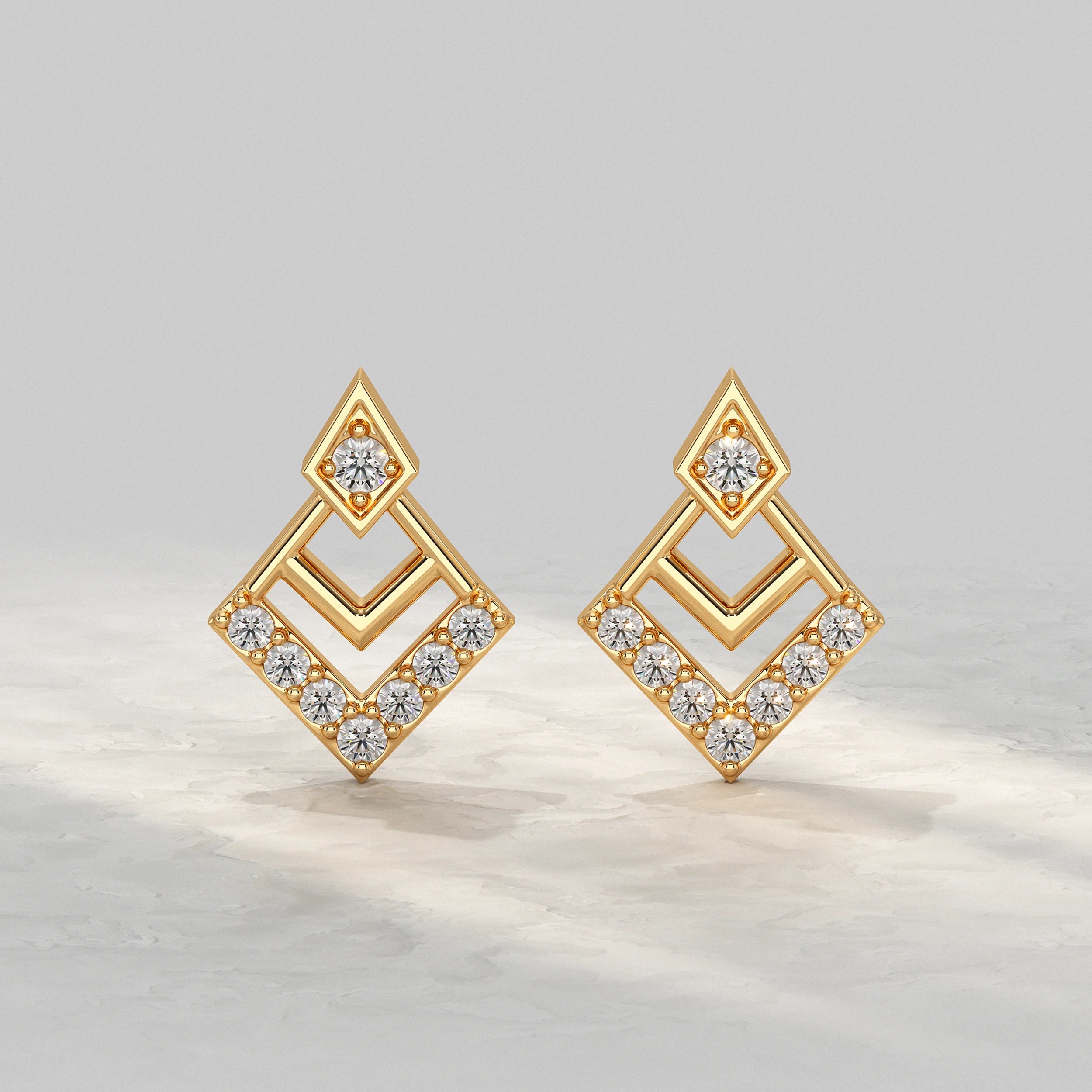 Chevron Square Lab Diamond Stud Earrings